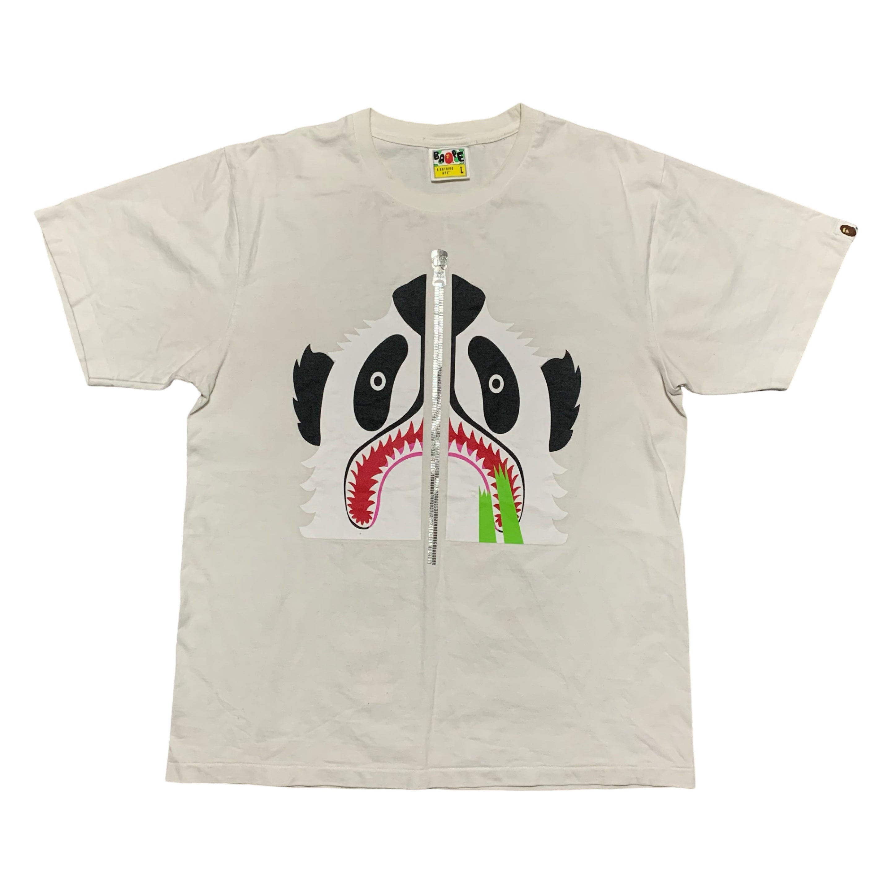 Bape Large Panda Shark Zip White Tee A Bathing Ape