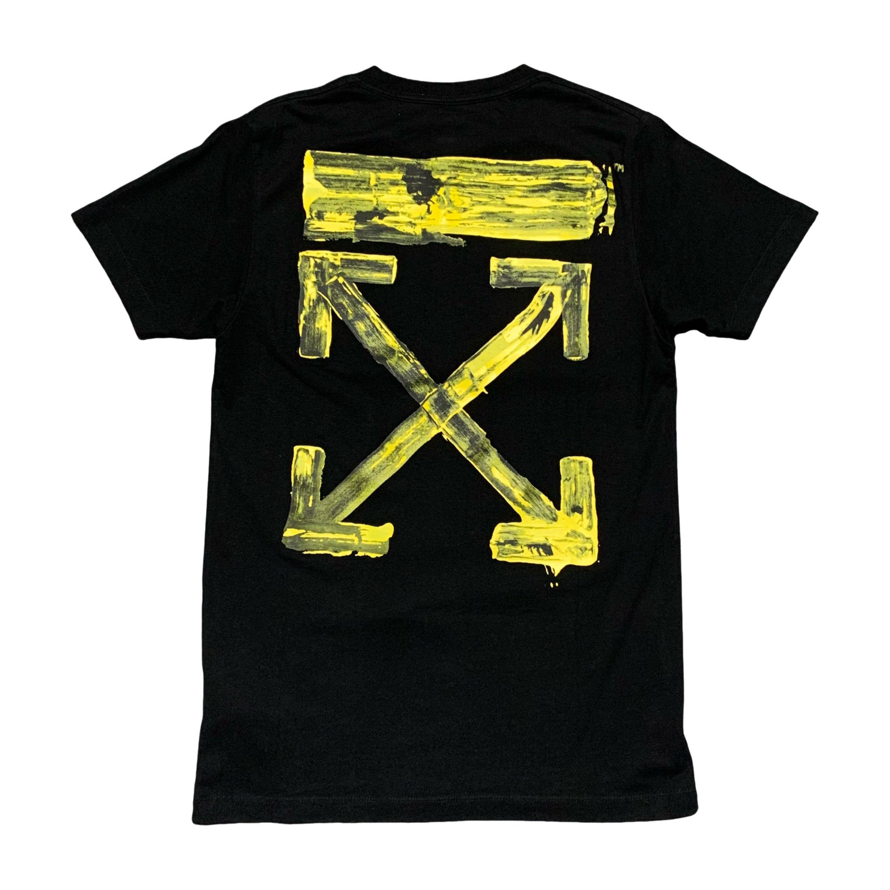 Off White XS Acrylic Arrows Black Tee Virgil Abloh Yellow Graphic