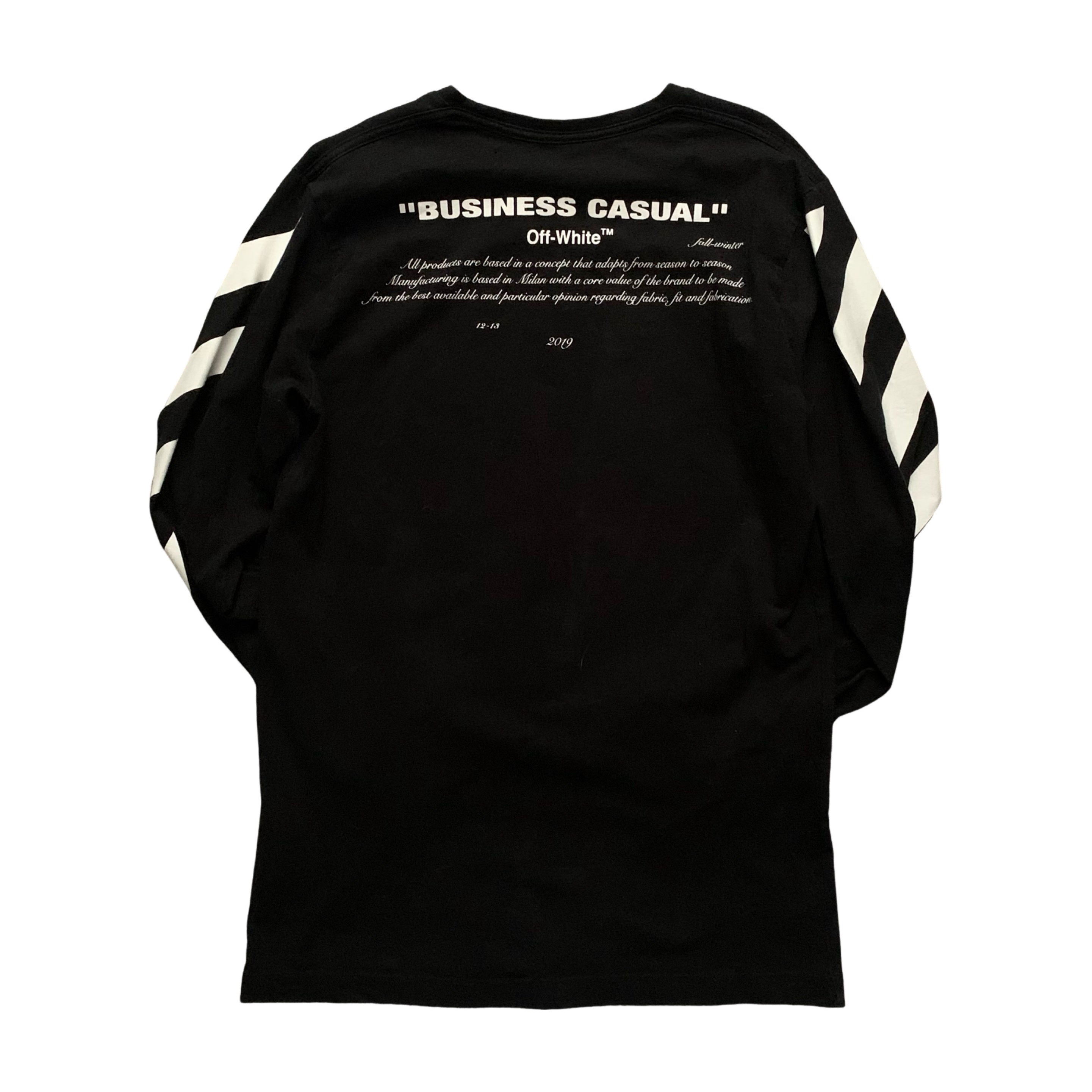 Off White Large Business Casual Black Long Sleeve Tee Virgil Abloh Slim Fit