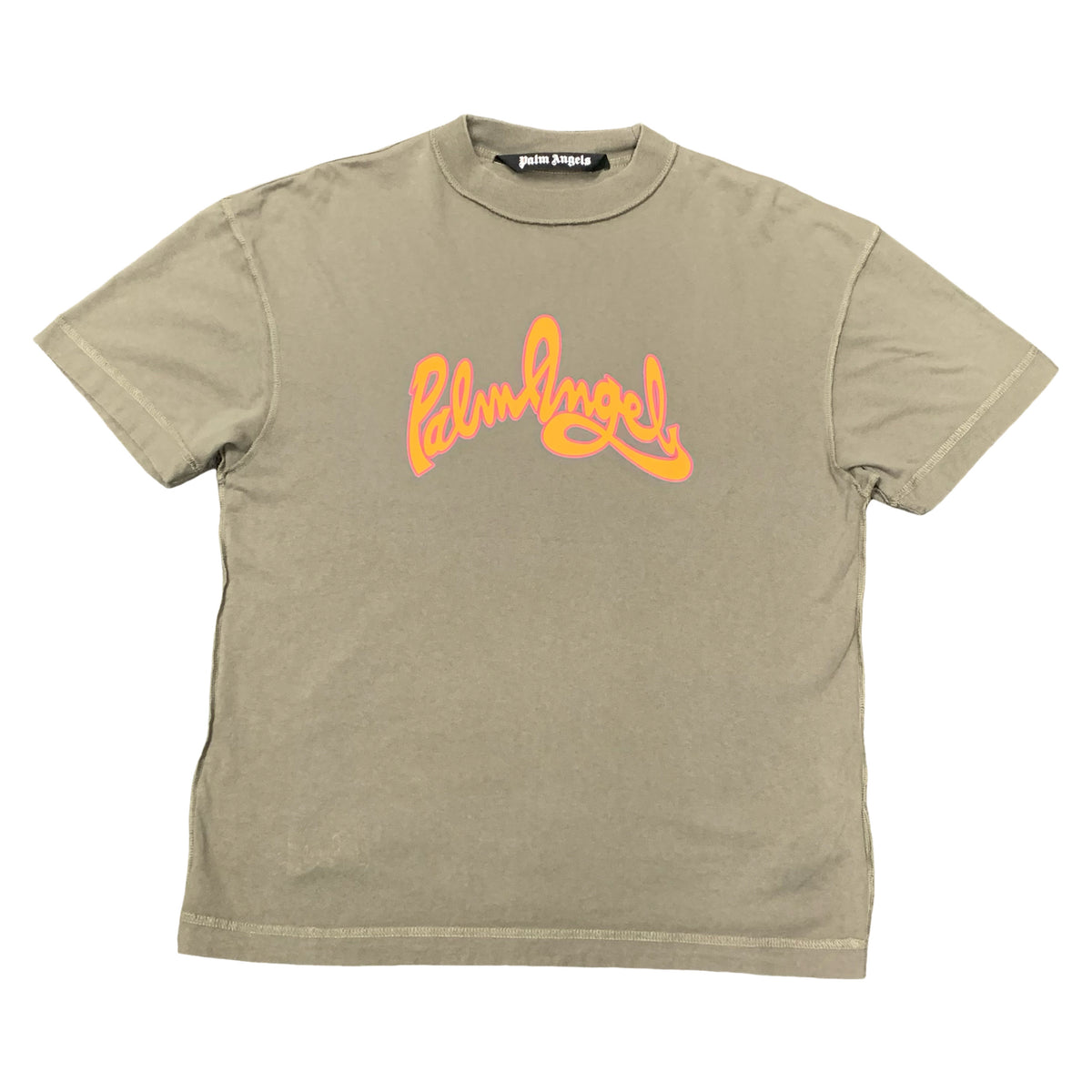 Palm Angels Small Tee Seasonal Logo Inside Out Khaki Green T-Shirt