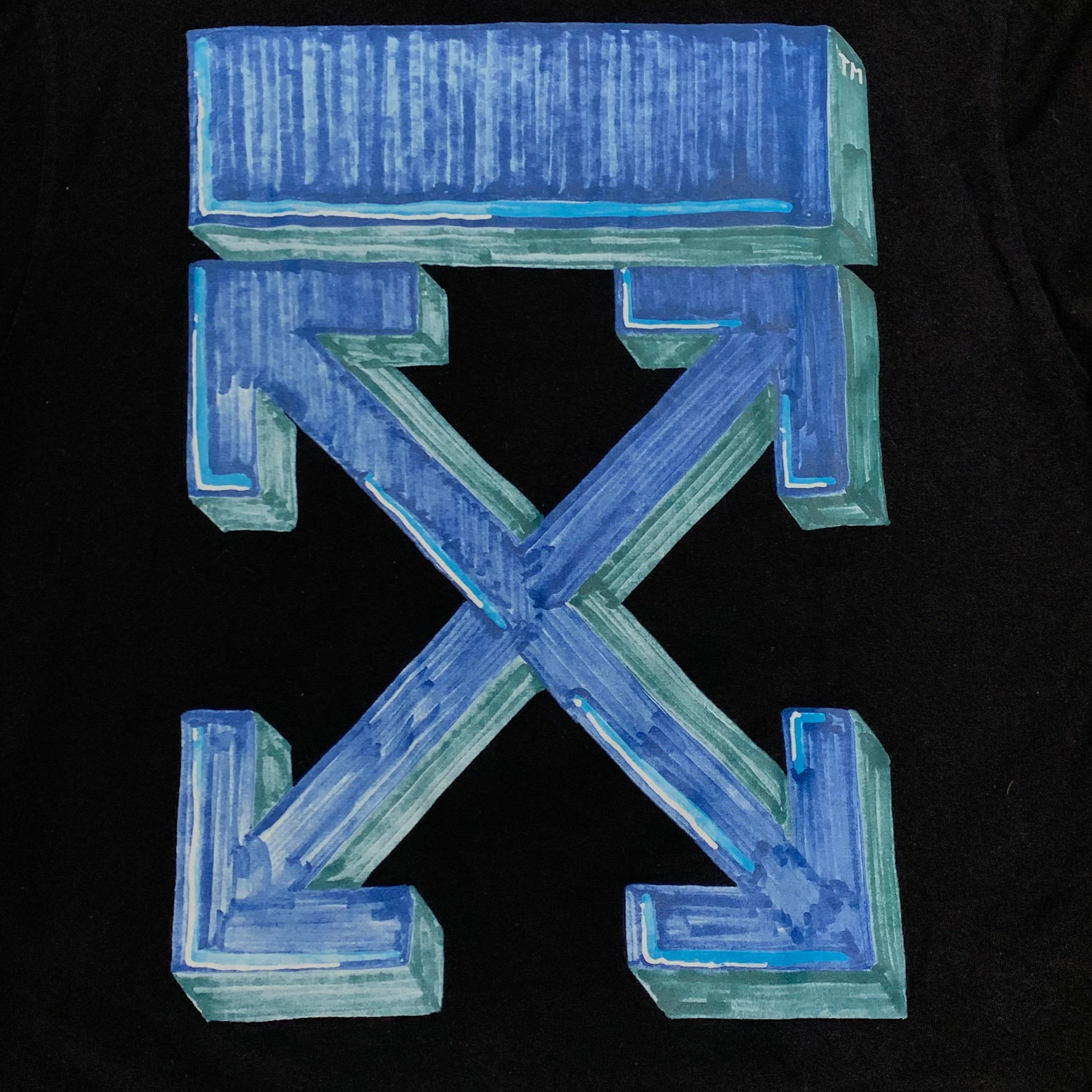 Off White Large Marker Arrows Black Tee Virgil Abloh Blue Graphic