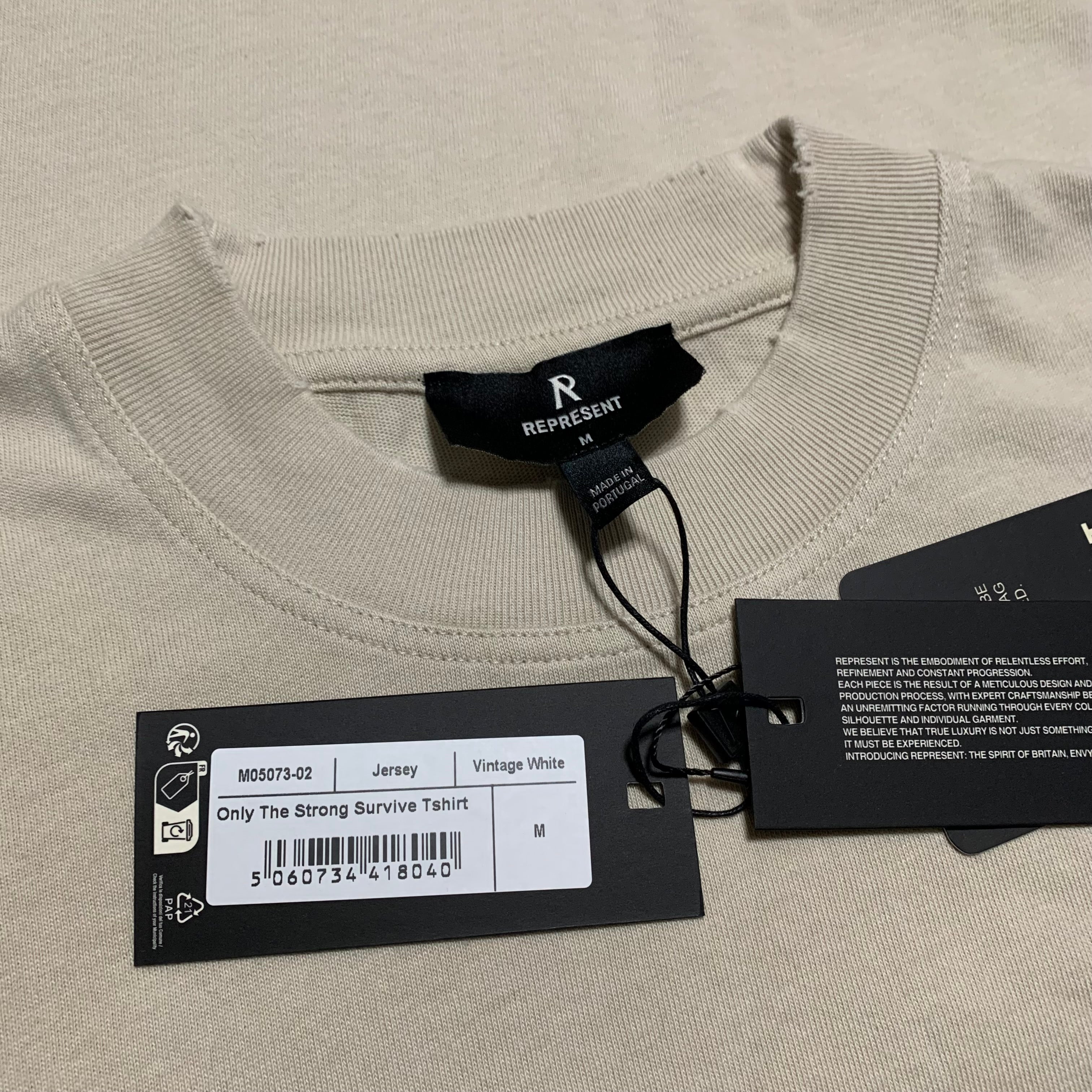 Represent Medium Shark Vintage White Tee Only The Strong Survive