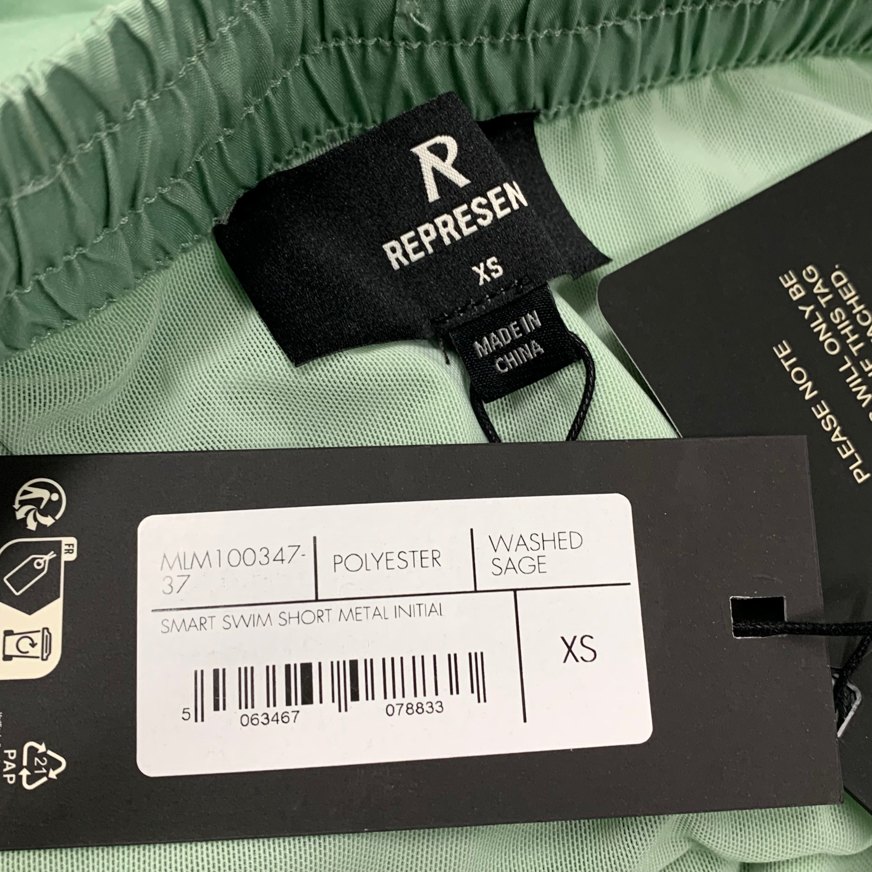 Represent XS Swim Shorts Metal Initial Washed Sage Mint Green