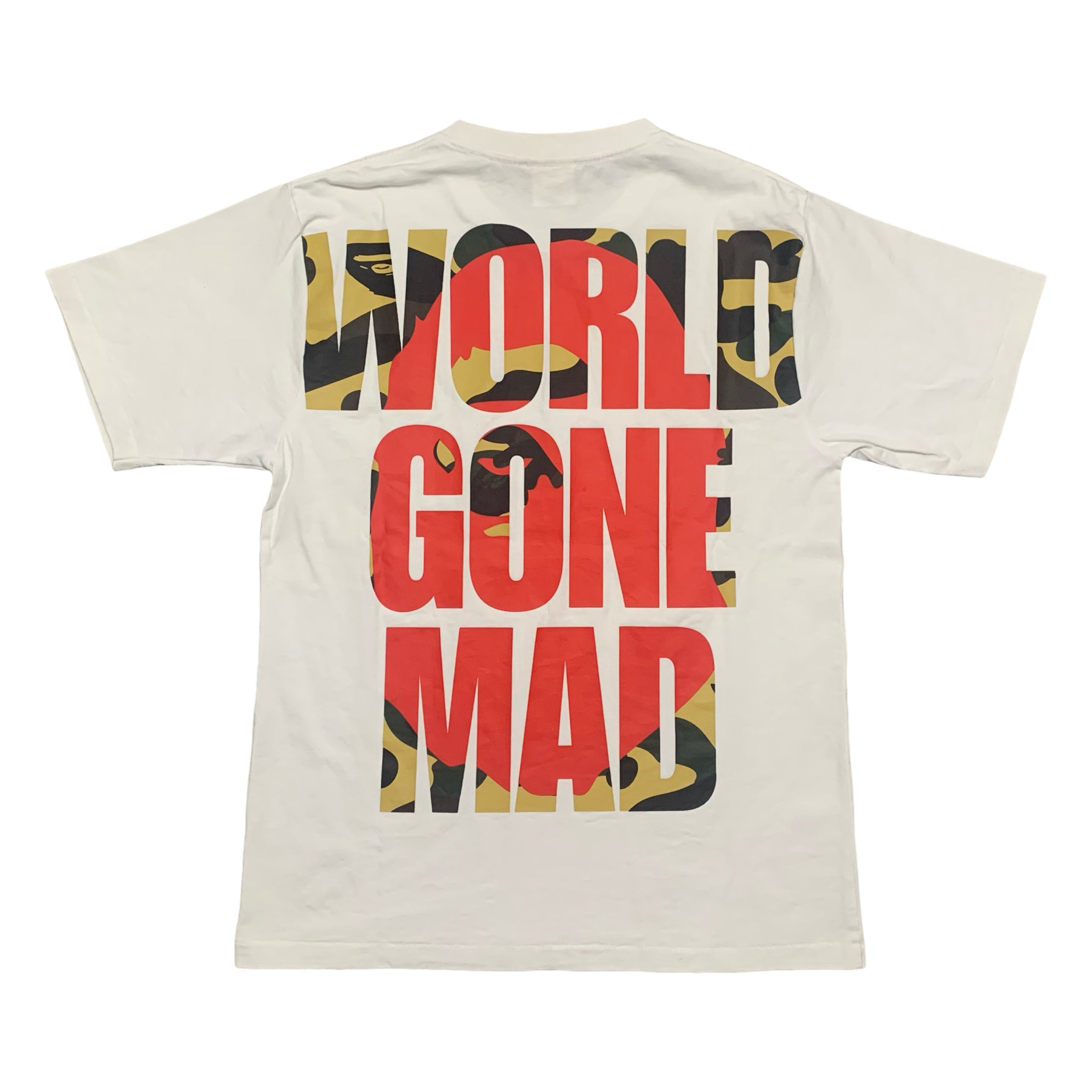 Bape Medium 'World Gone Mad' Back Graphic White Tee