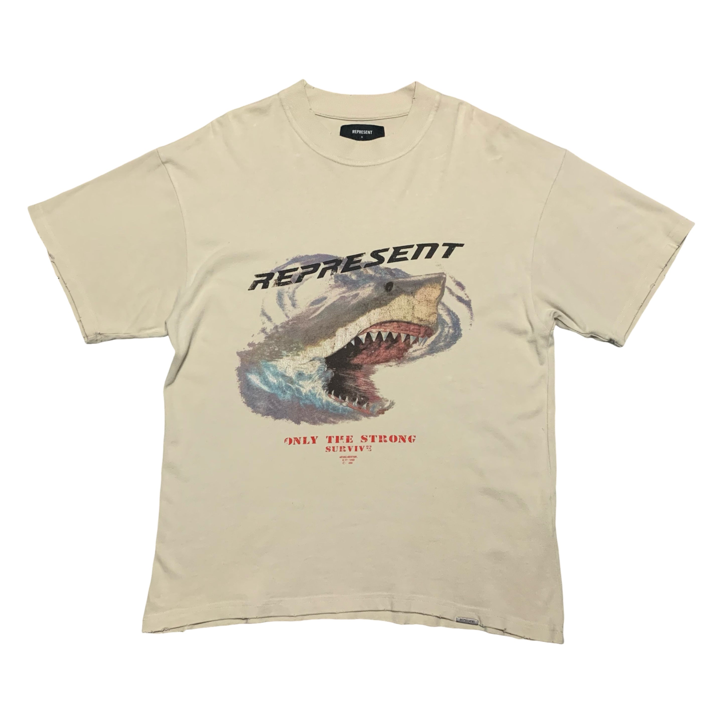 Represent Small Shark Vintage White Tee Only The Strong Survive