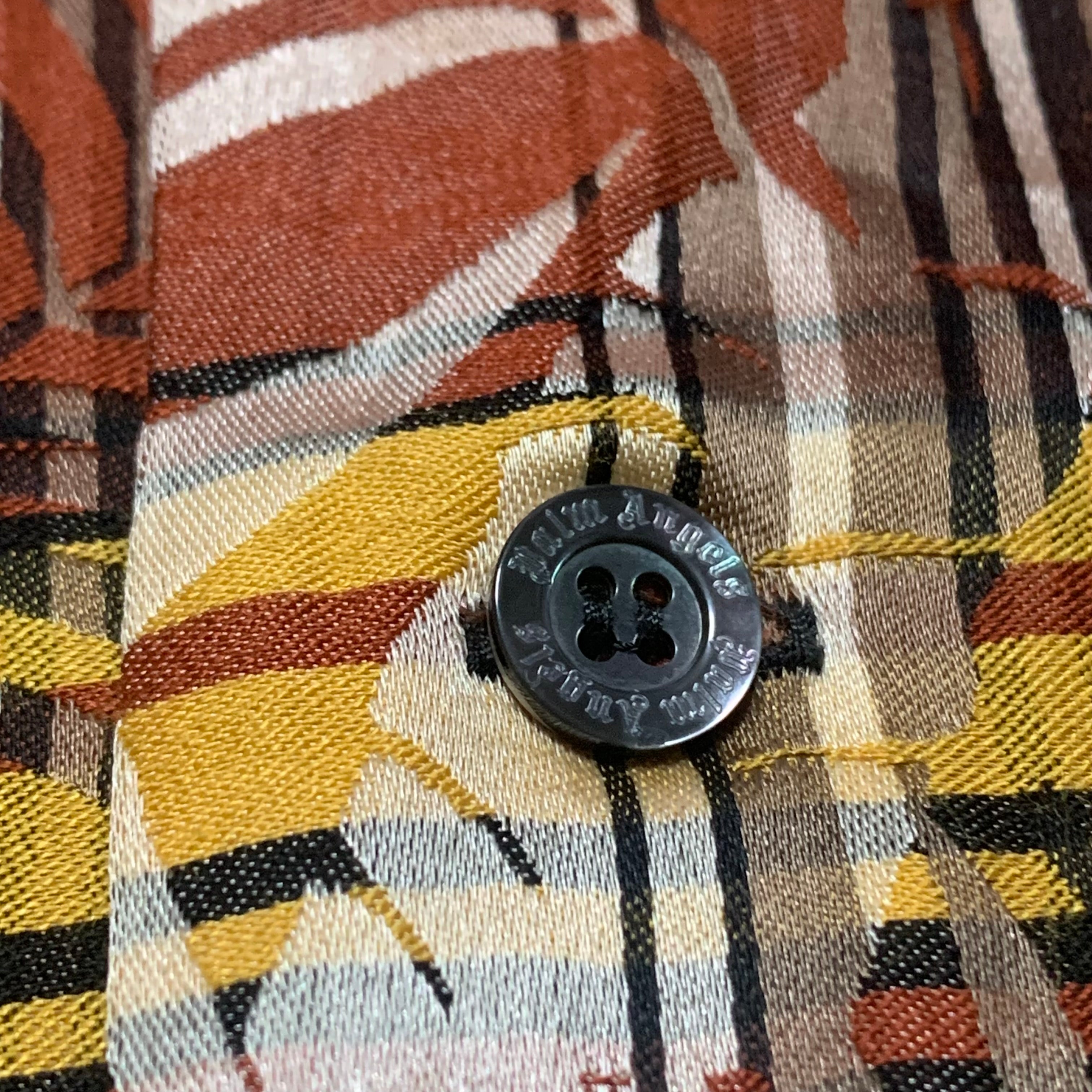 Palm Angels Small Shirt PA Logo Plaid Bowling Shirt Burgundy Yellow 46