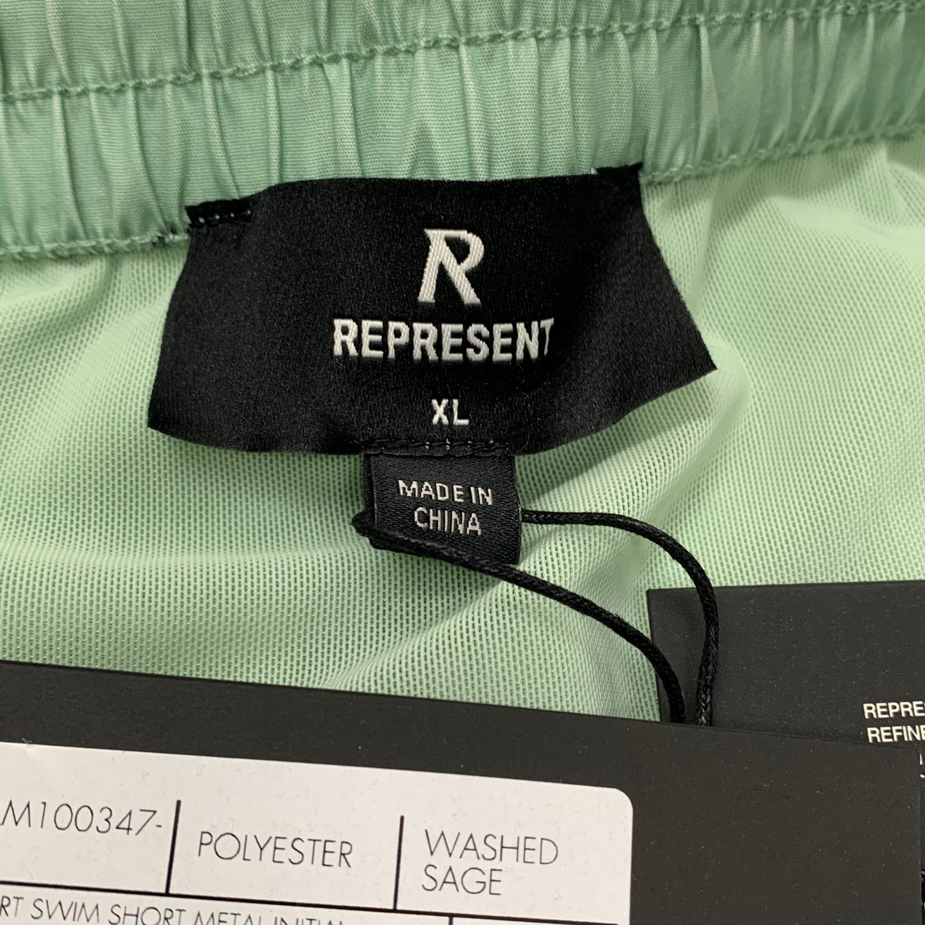 Represent XL Swim Shorts Metal Initial Washed Sage Mint Green Bottoms