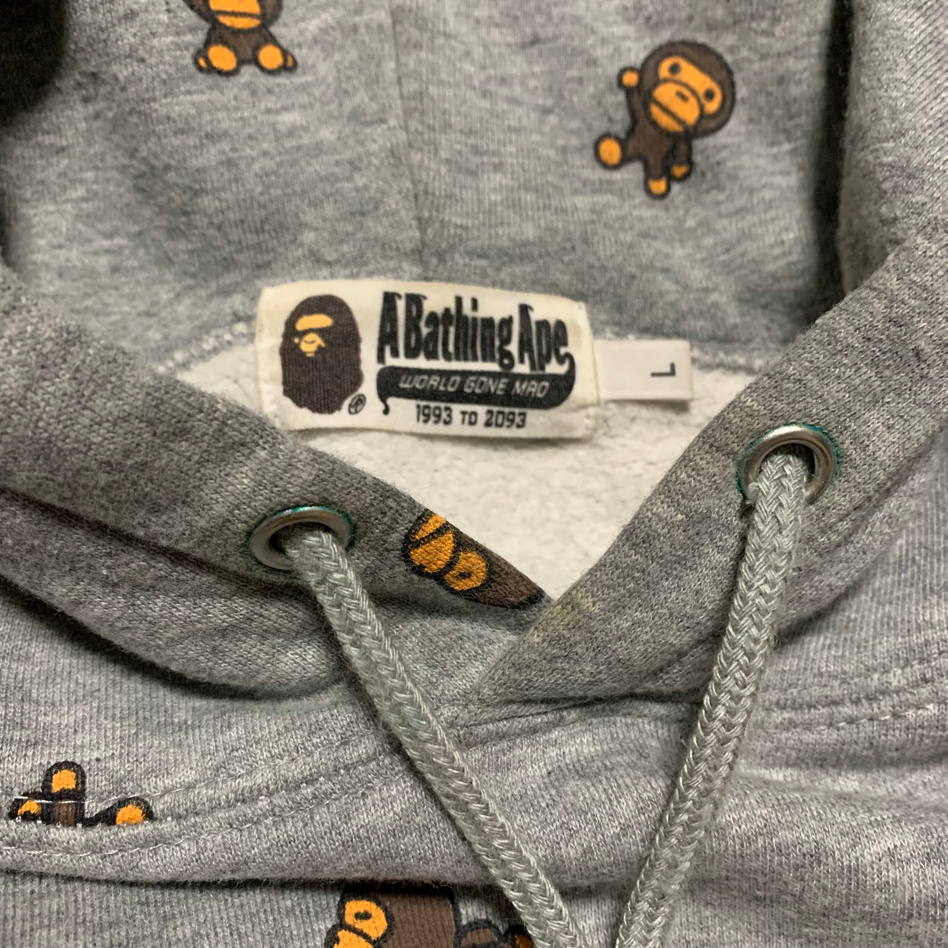Bape Large Hoodie Baby Milo Grey Hoodie A Bathing Ape 2016