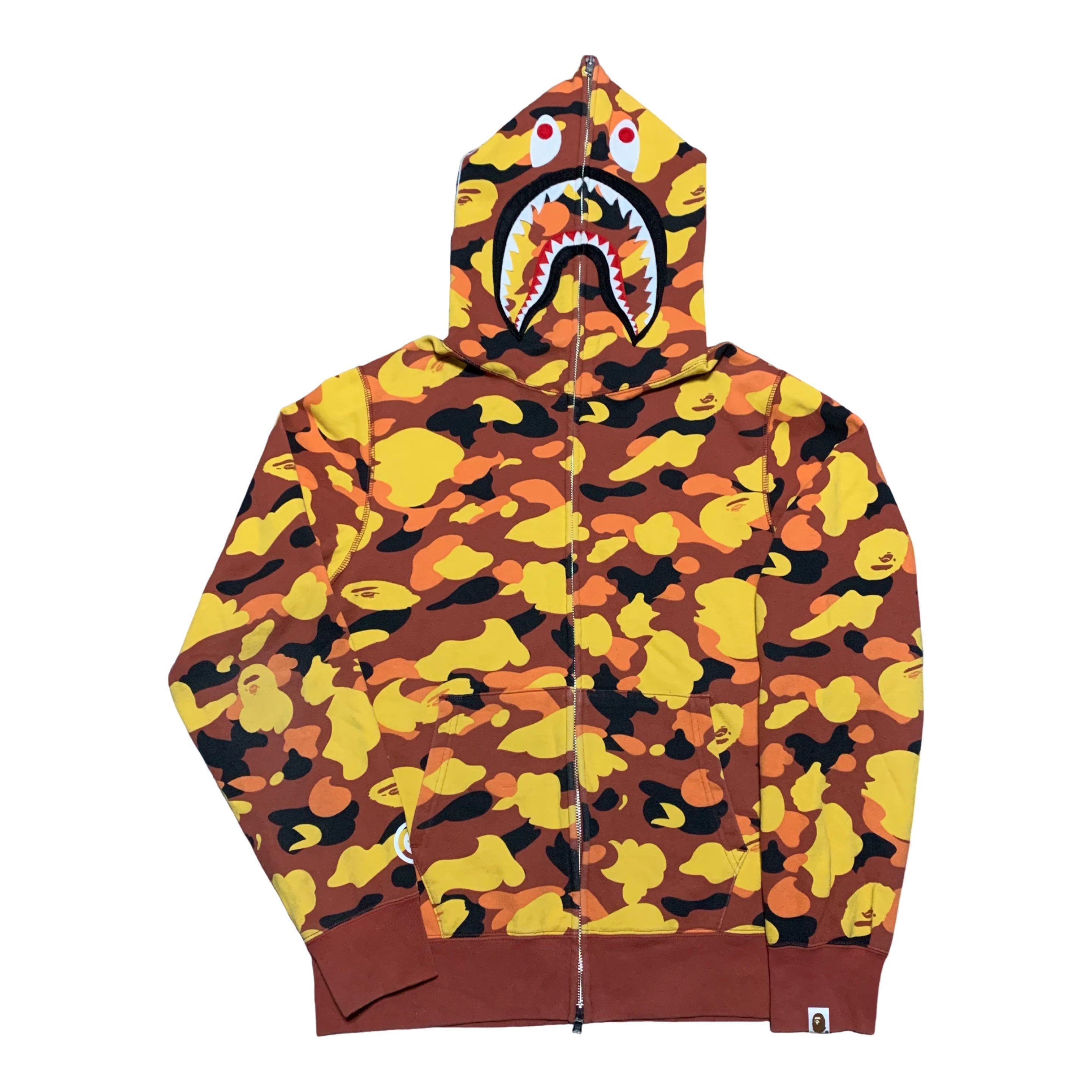 Bape Large Shark Orange Camo Full Zip Hoodie A Bathing Ape