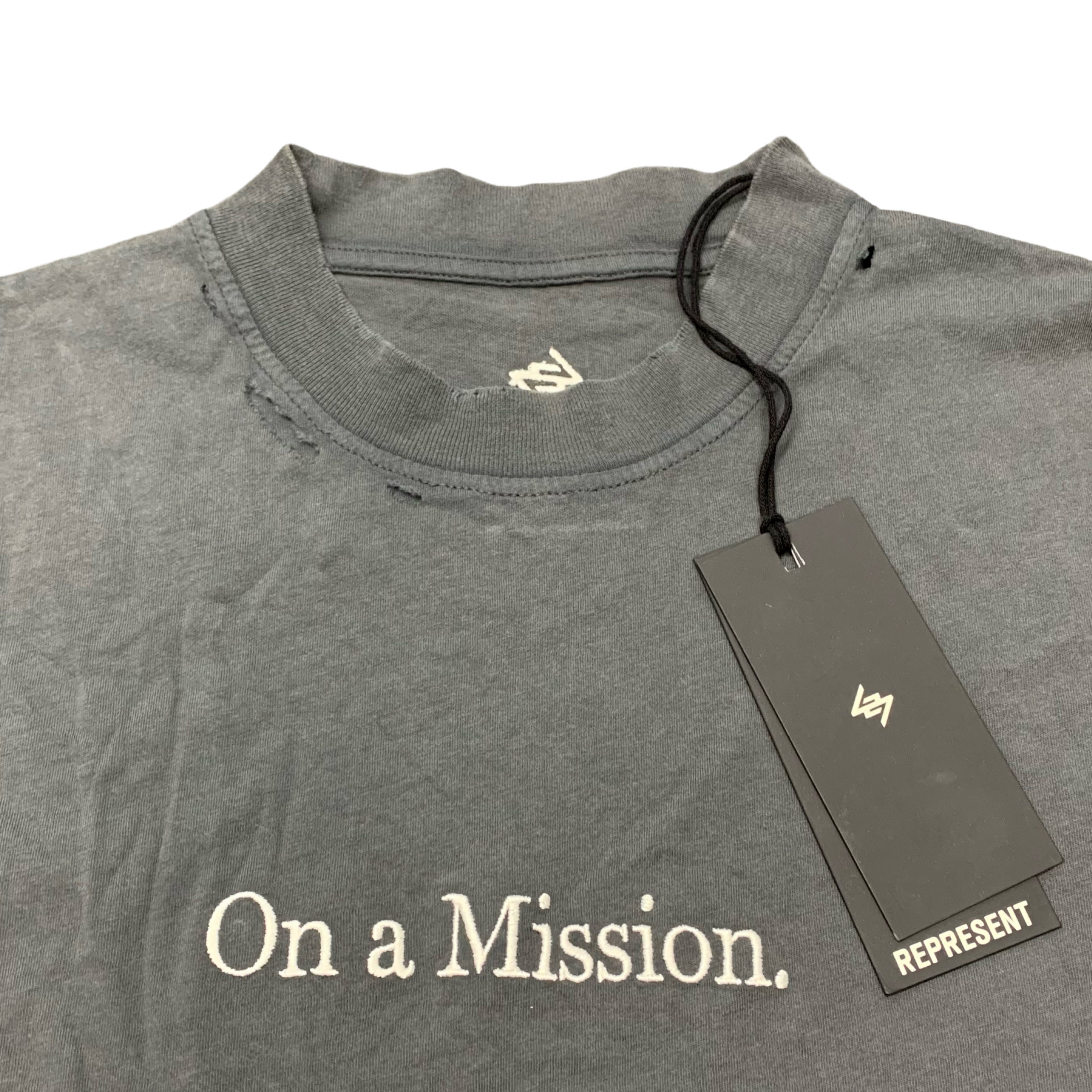 Represent XS Tee 247 On A Mission Aged Black T-Shirt Distressed