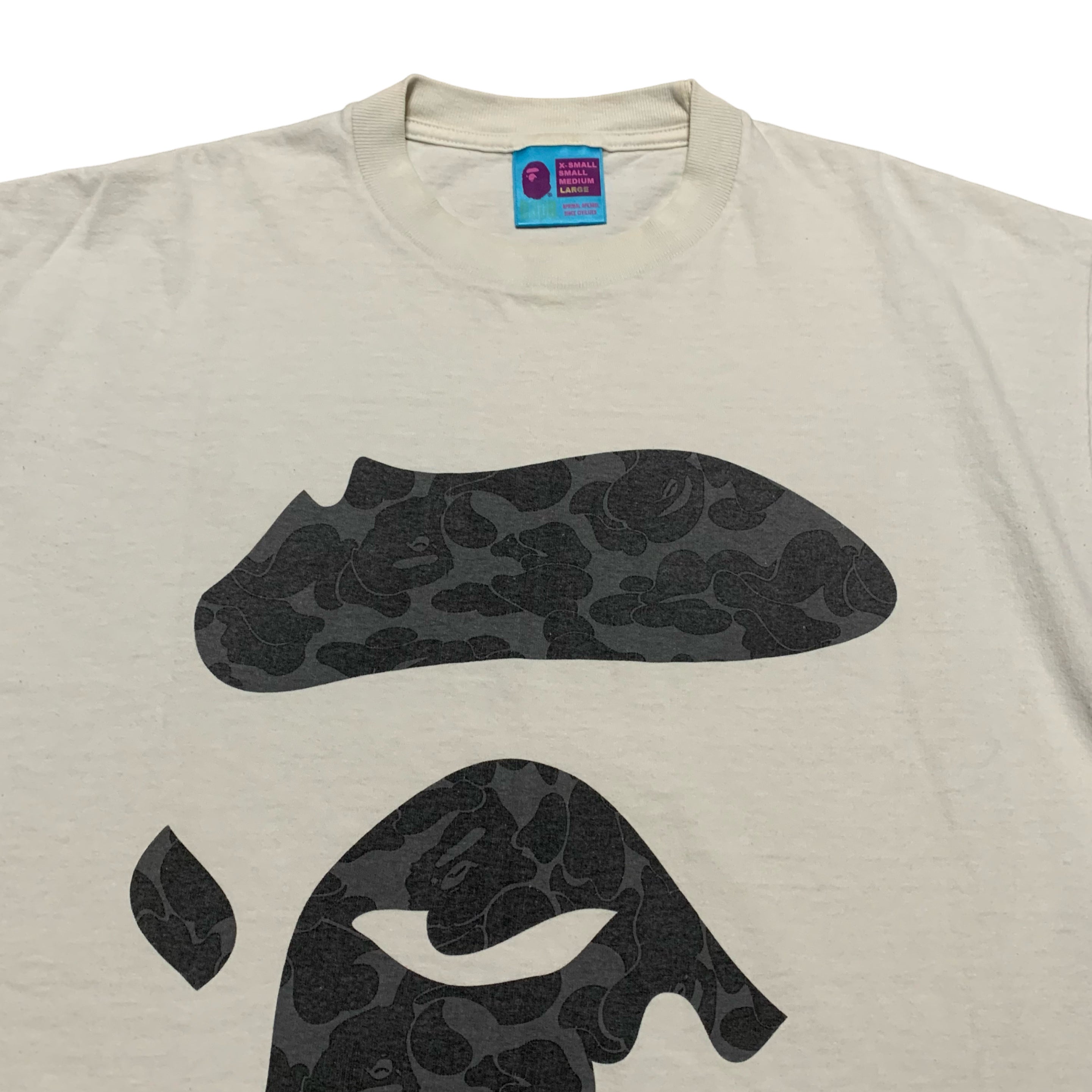 Bape Large Ape Face Camo Graphic White Tee A Bathing Ape Vintage