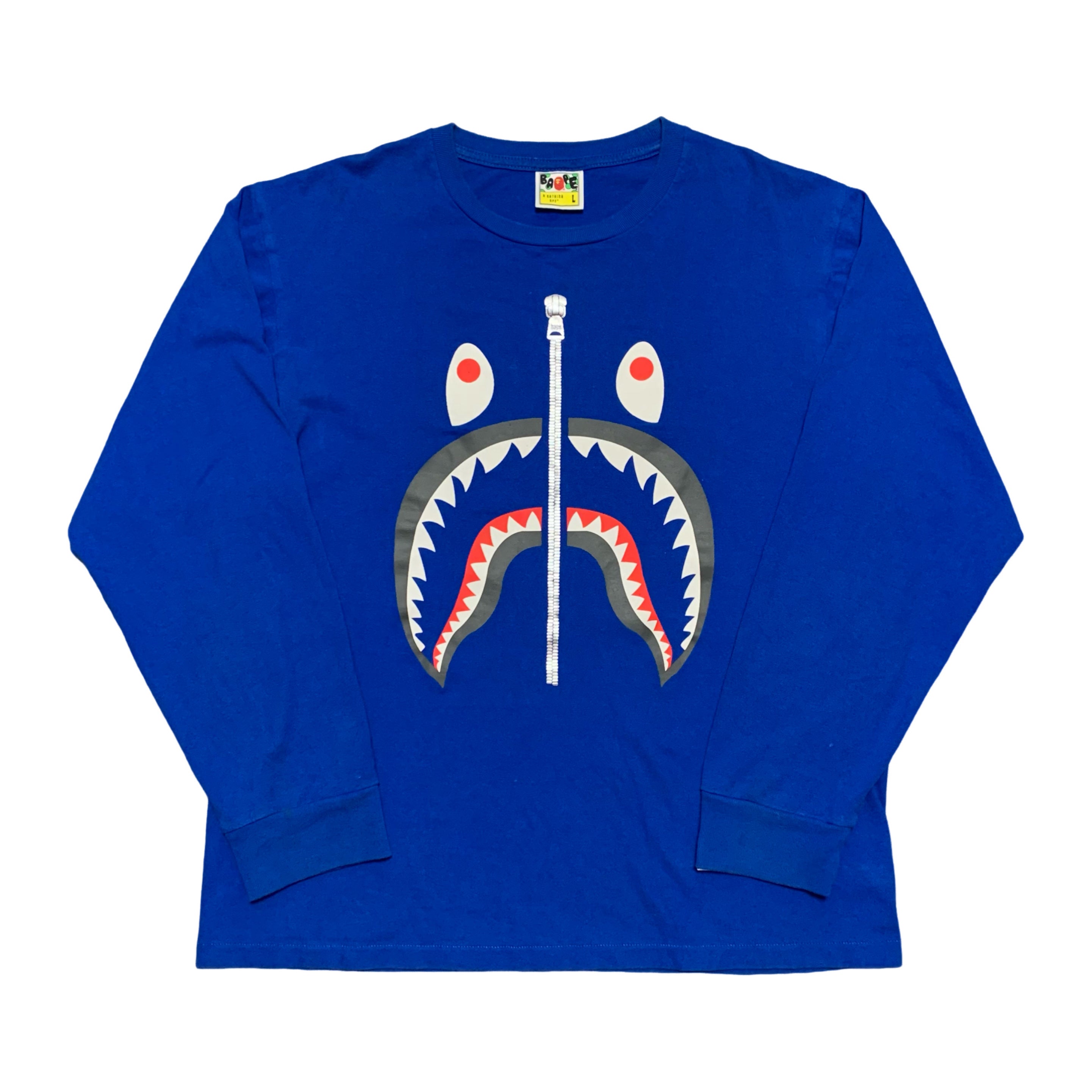 Bape Large Shark Blue Long Sleeve Tee A Bathing Ape