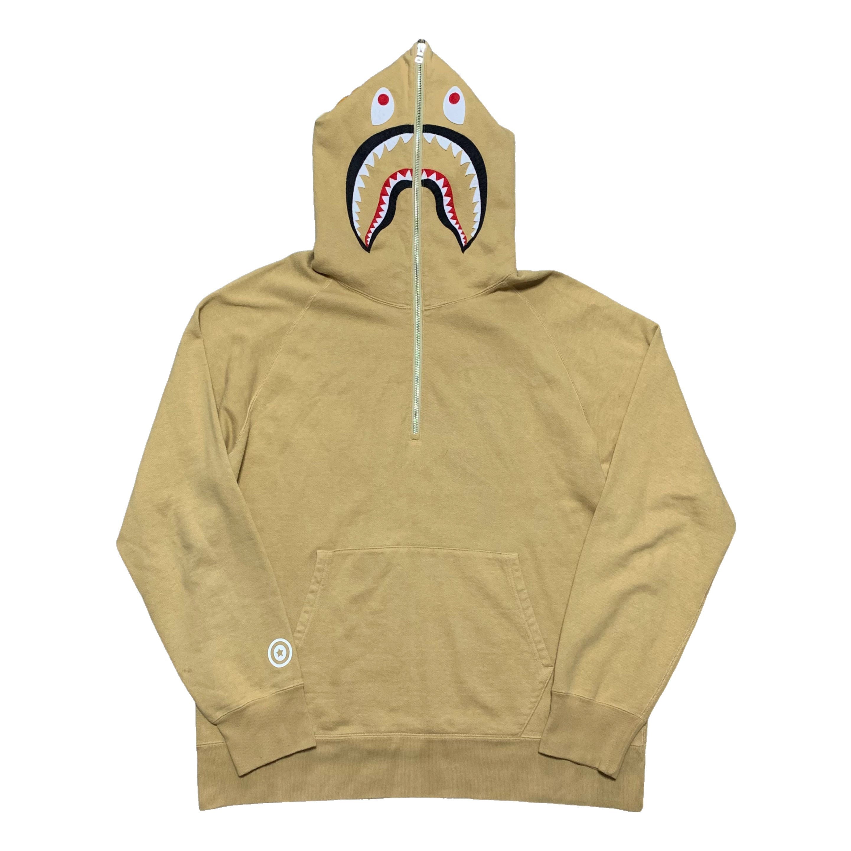 Bape XL Shark Mustard Beige Half Zip Hoodie A Bathing Ape