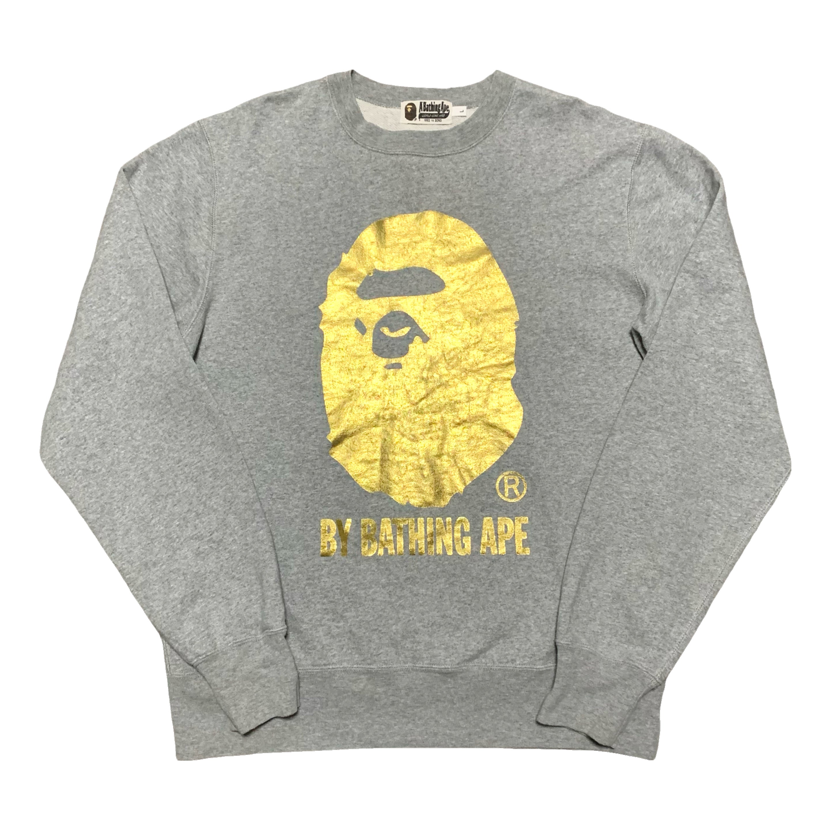 Bape Large Gold By Bathing Ape Grey Sweater Sweatshirt Crewneck A Bathing Ape