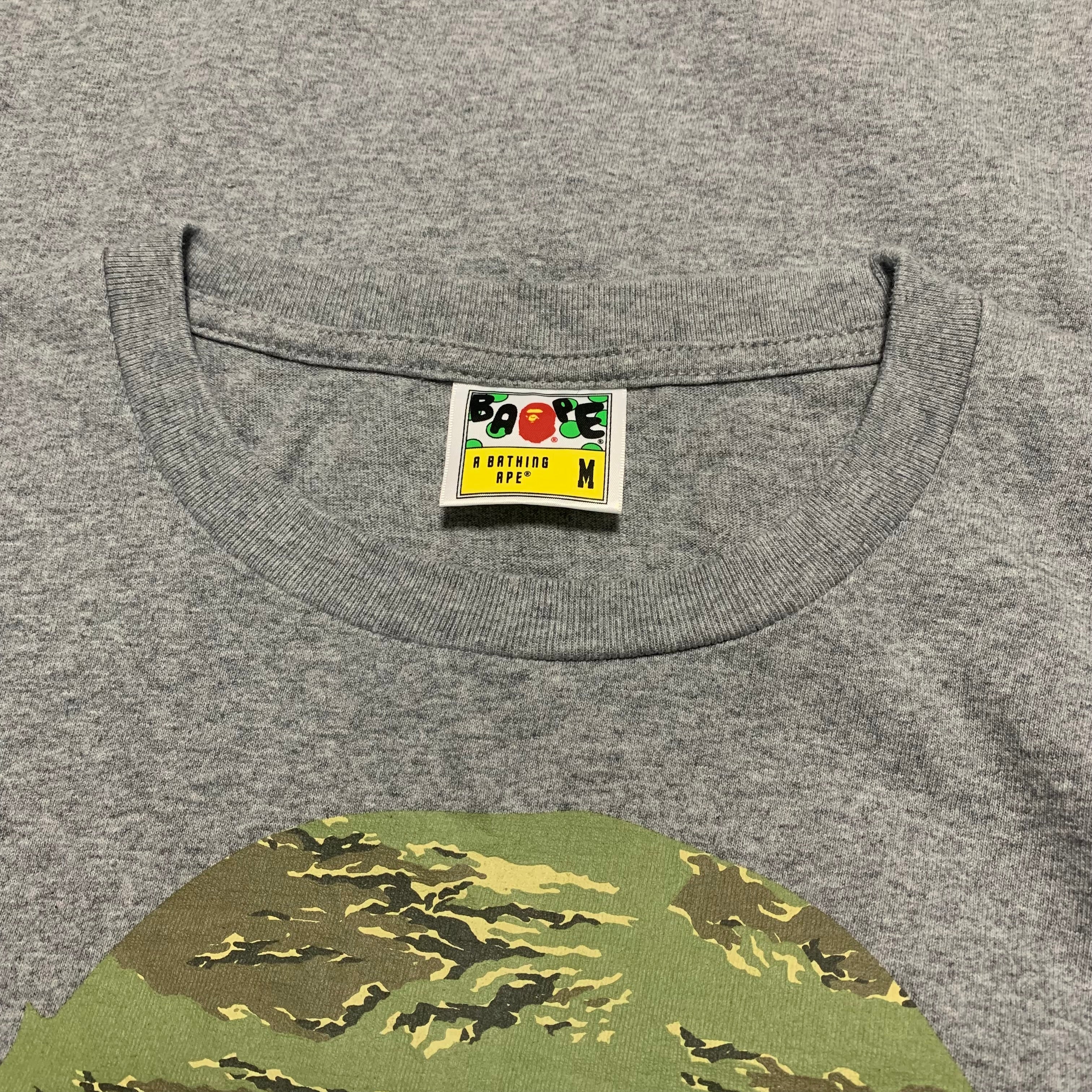 Bape Medium Big Ape Head Tiger Woodland Camo Grey Tee