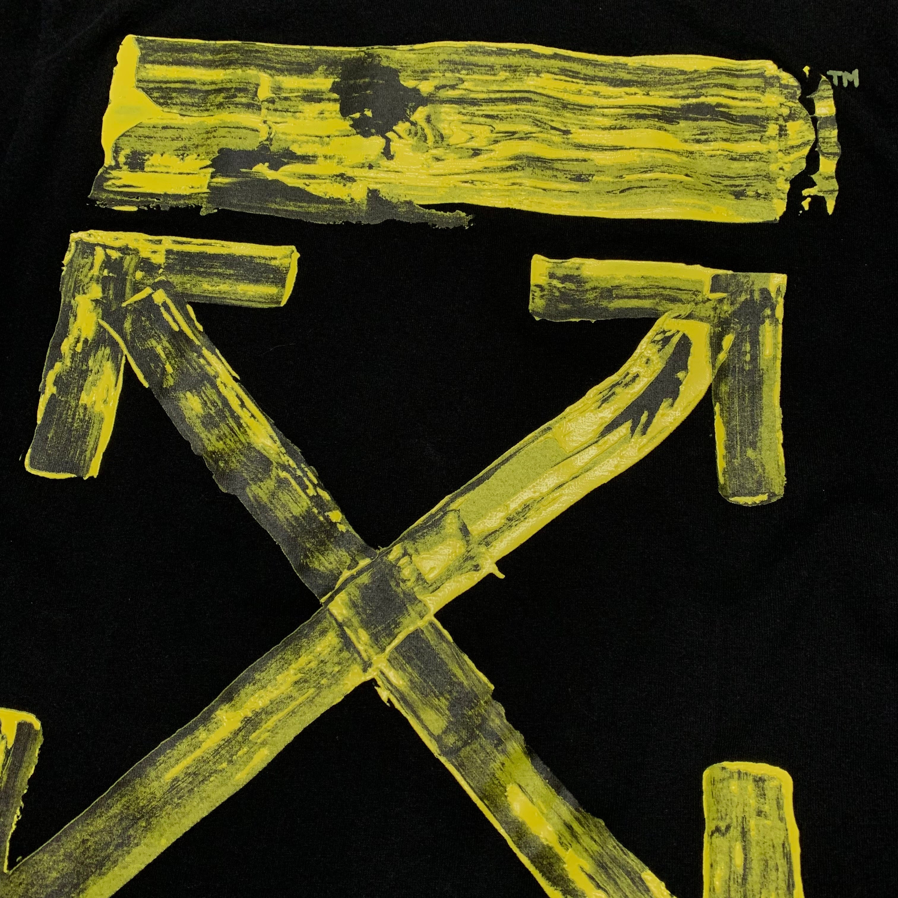 Off White XS Yellow Acrylic Arrows Black Tee Virgil Abloh