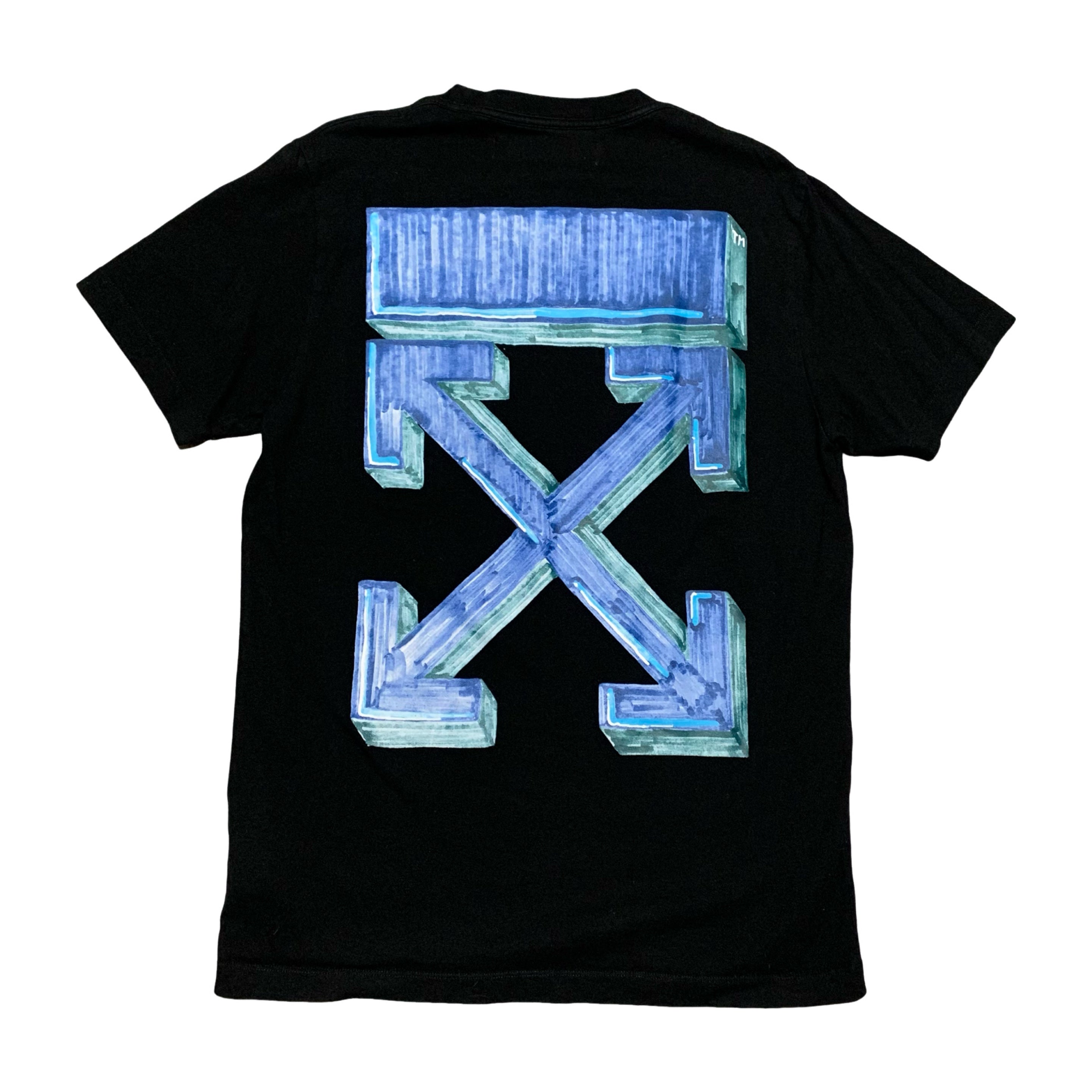 Off White Medium Marker Arrows Black Tee Virgil Abloh Blue Graphic