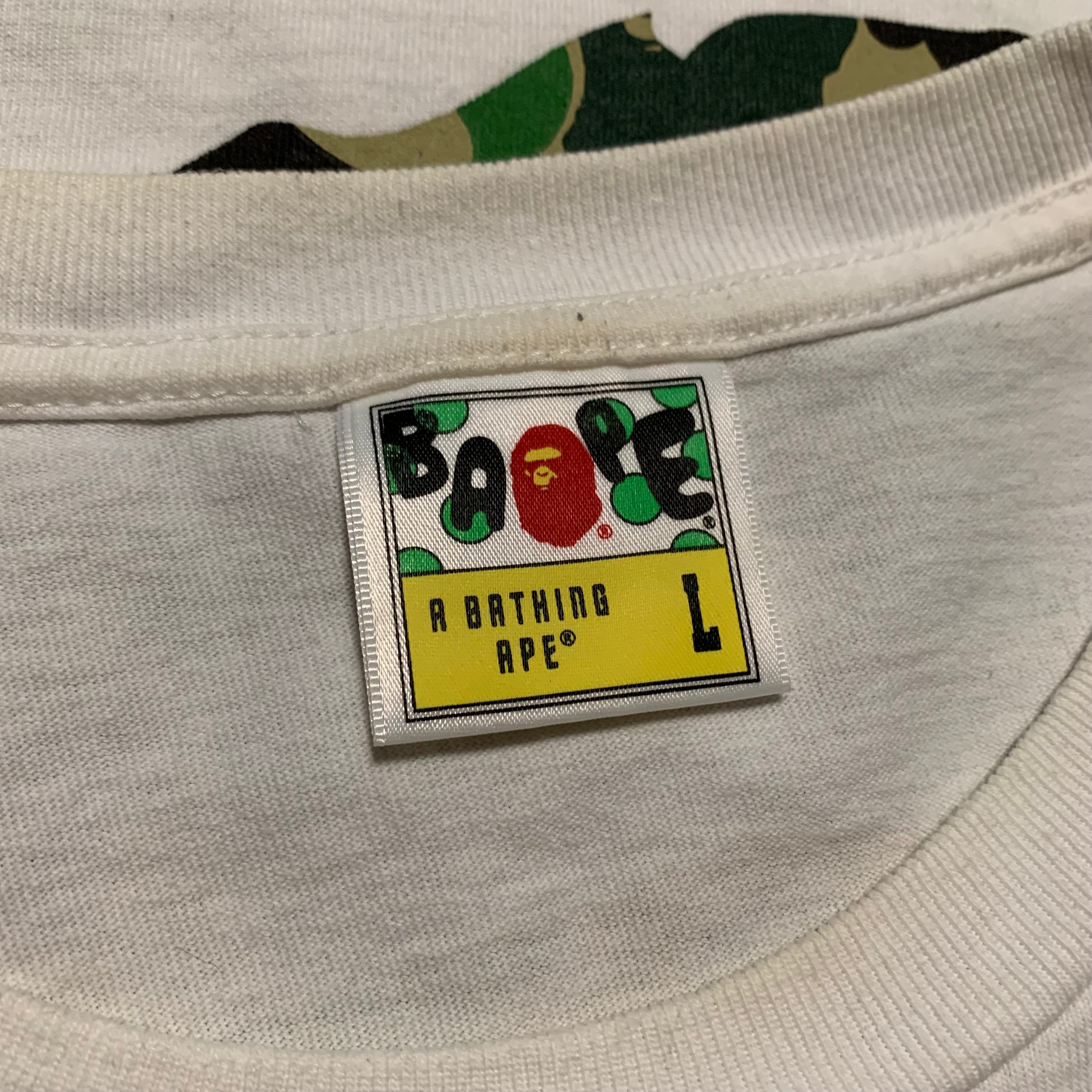 Bape Large Big Ape Head Green ABC Camo White Tee