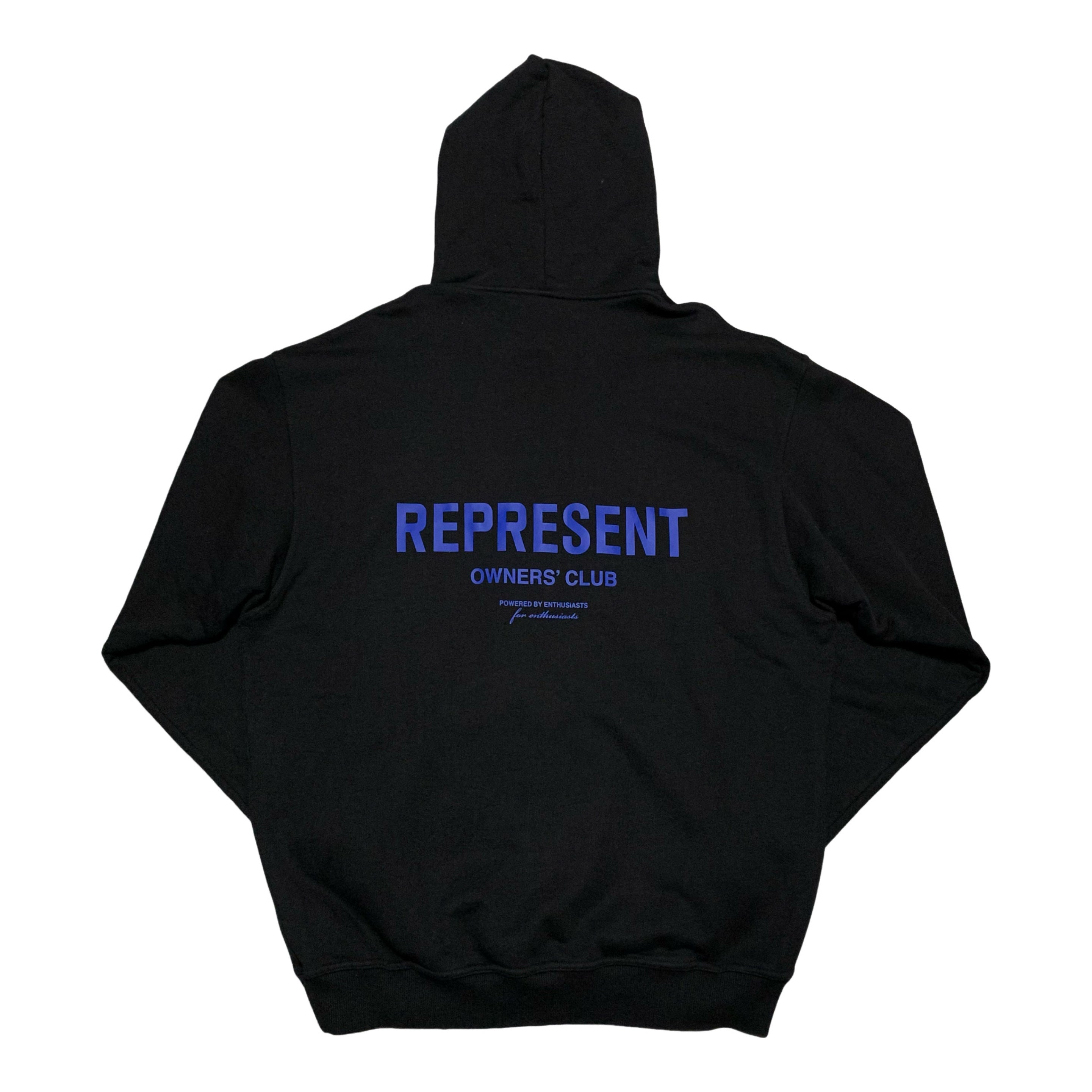 Represent Large Owners Club Jet Black Hoodie Blue Graphic