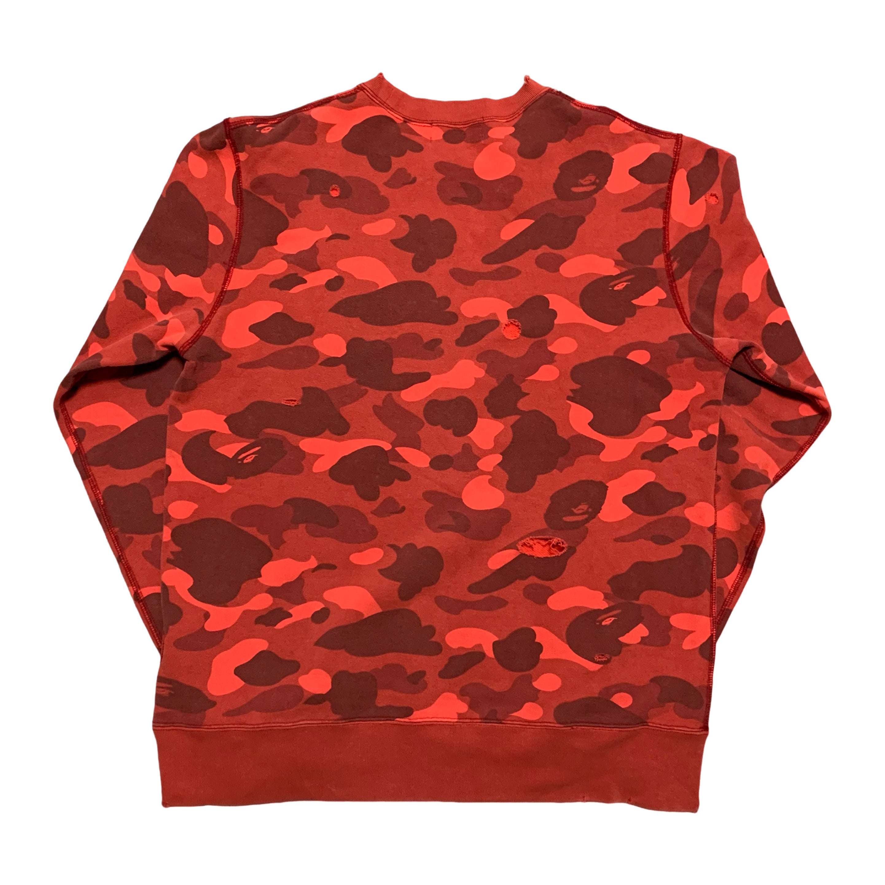 Bape Medium Red Camo Oversized Sweatshirt Crewneck Distressed A Bathing Ape