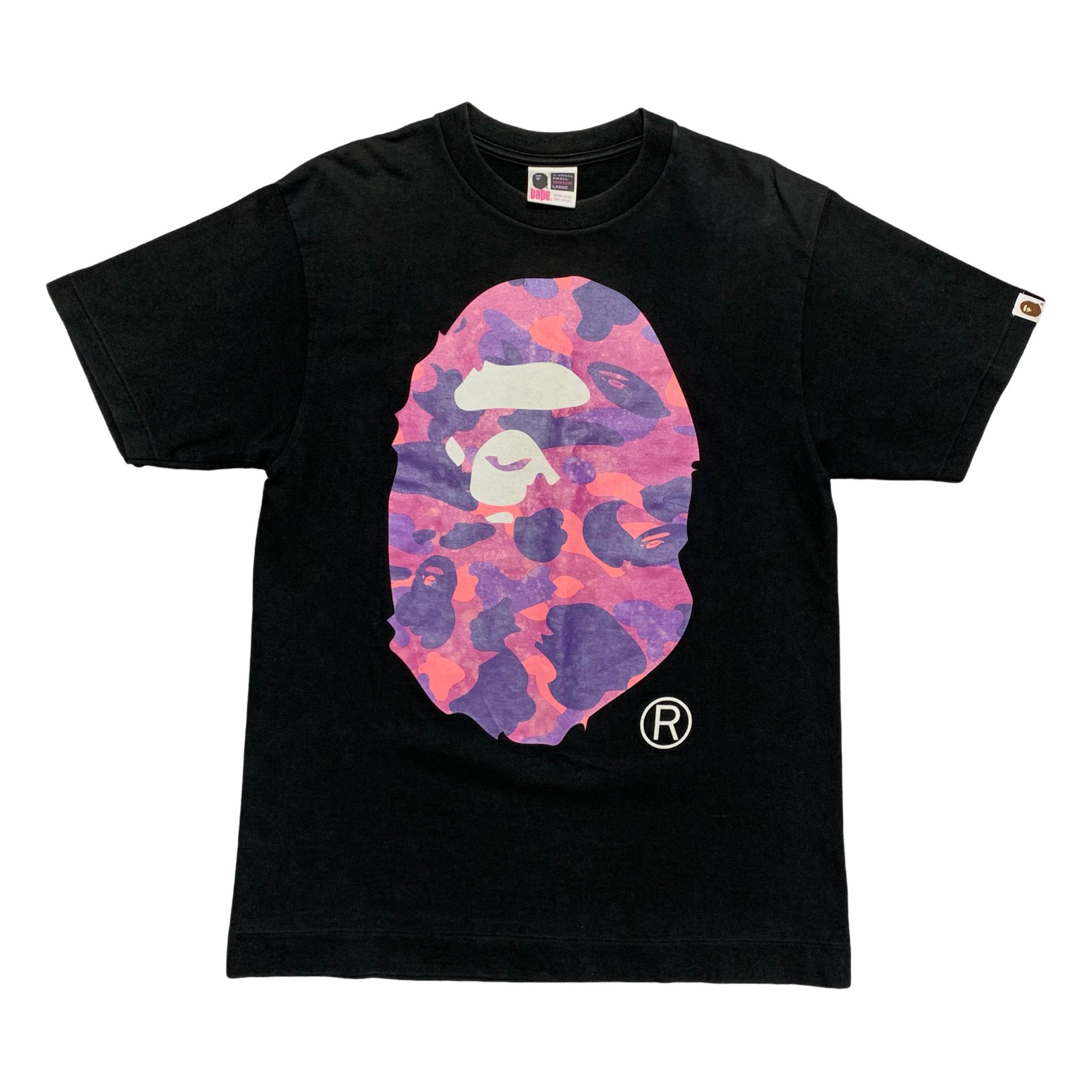 Bape Medium Big Ape Head Purple Camo Black Tee Vintage