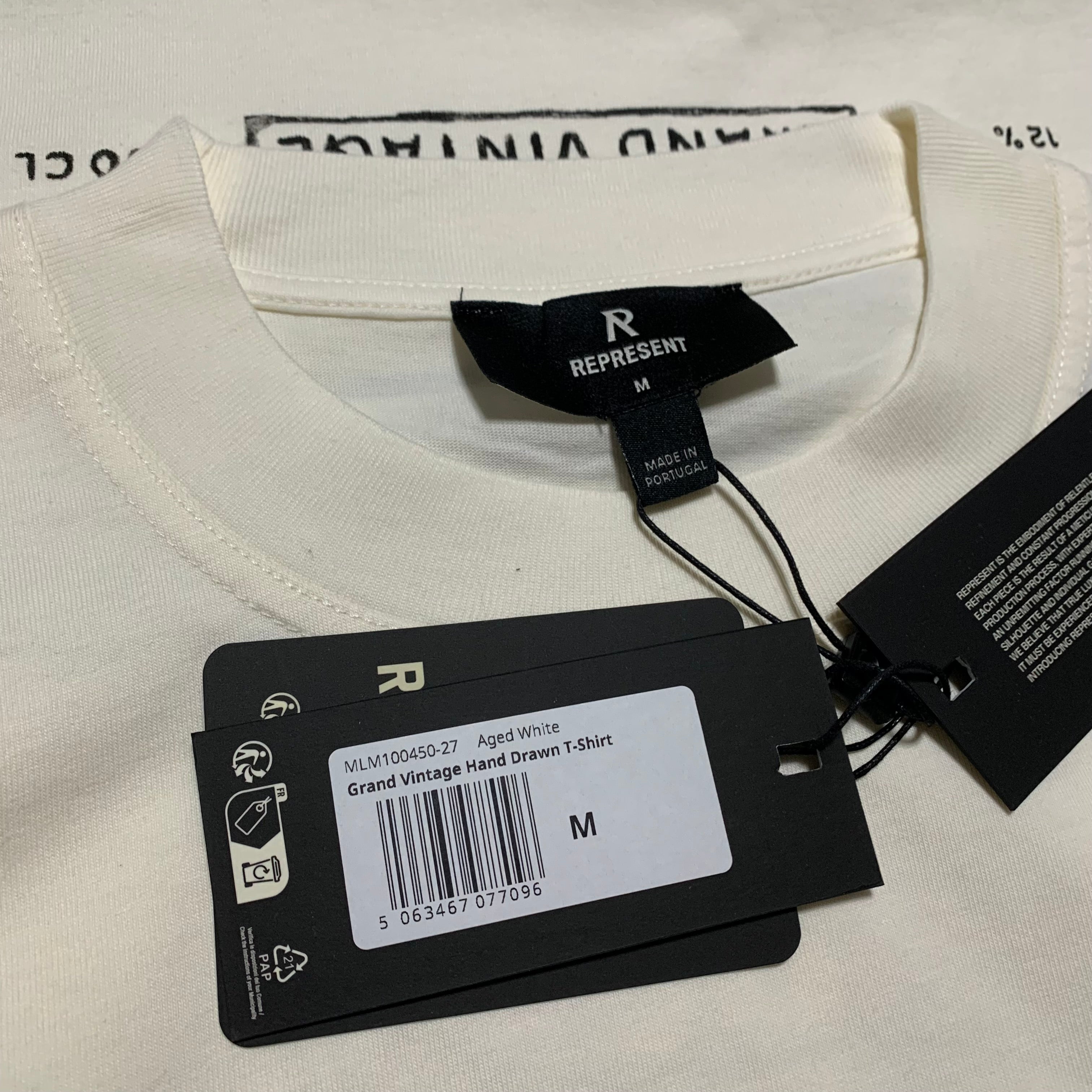 Represent Medium Grand Vintage Hand Drawn Aged White Tee