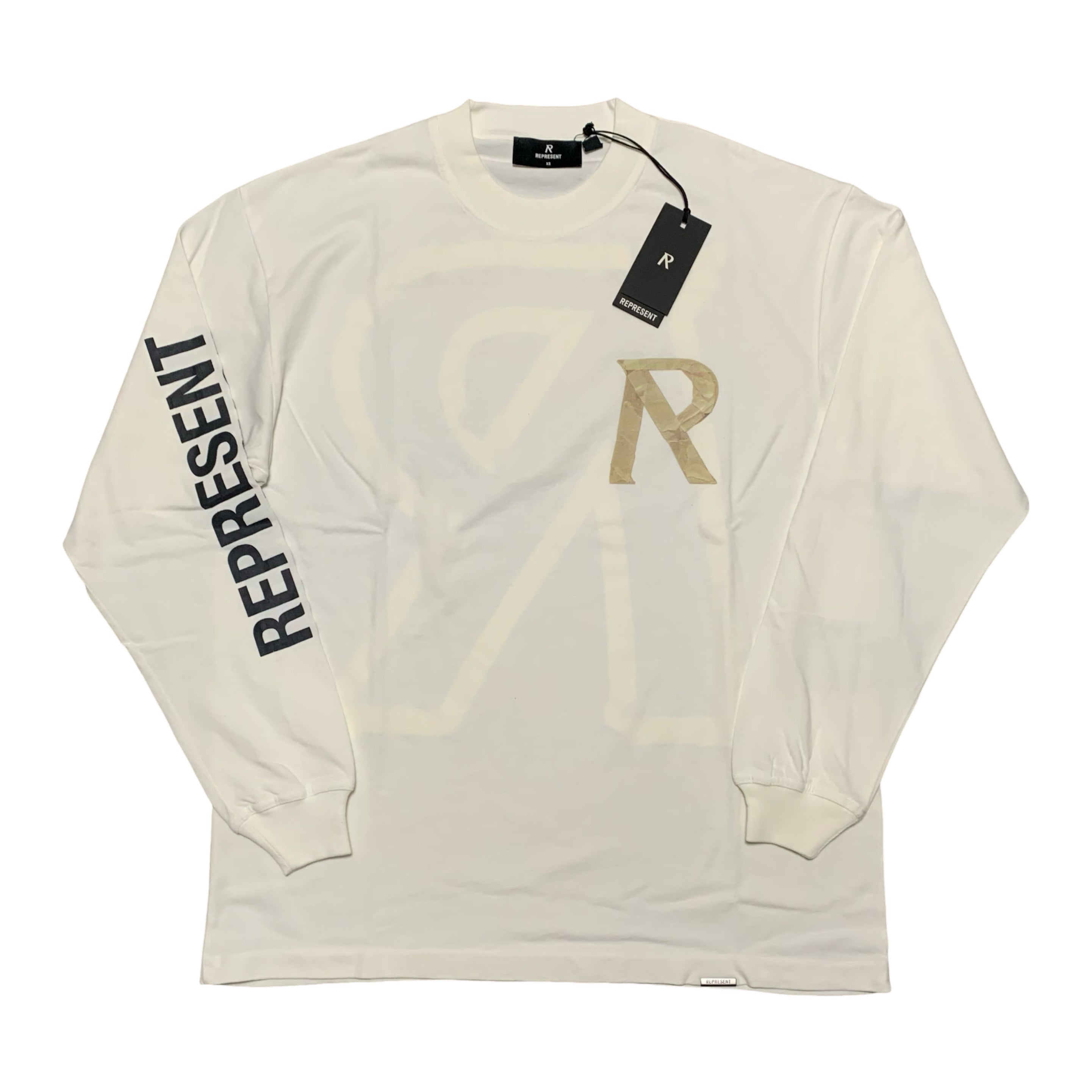 Represent XS Masking Tape Flat White Long Sleeve Tee