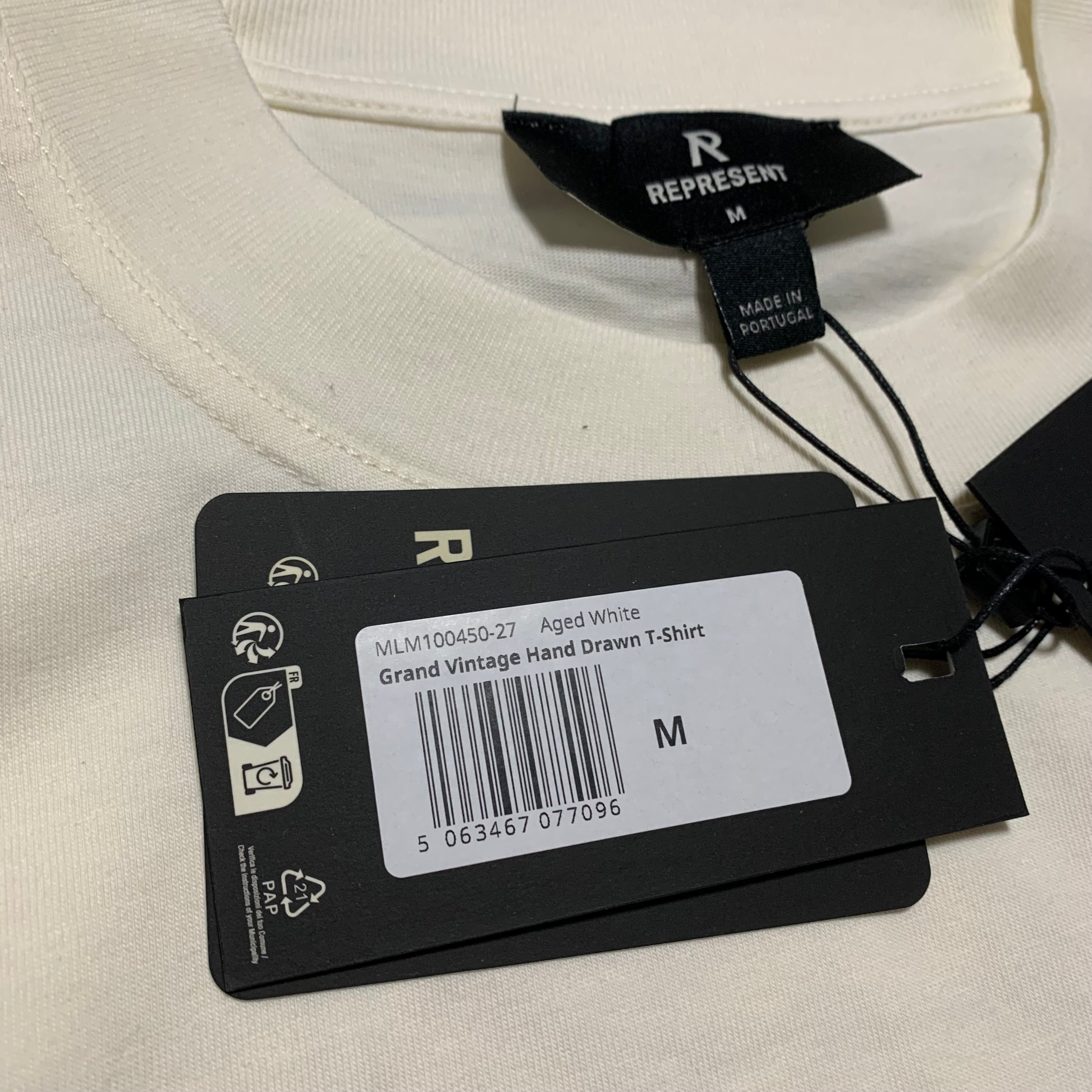 Represent Medium Grand Vintage Hand Drawn Aged White Tee