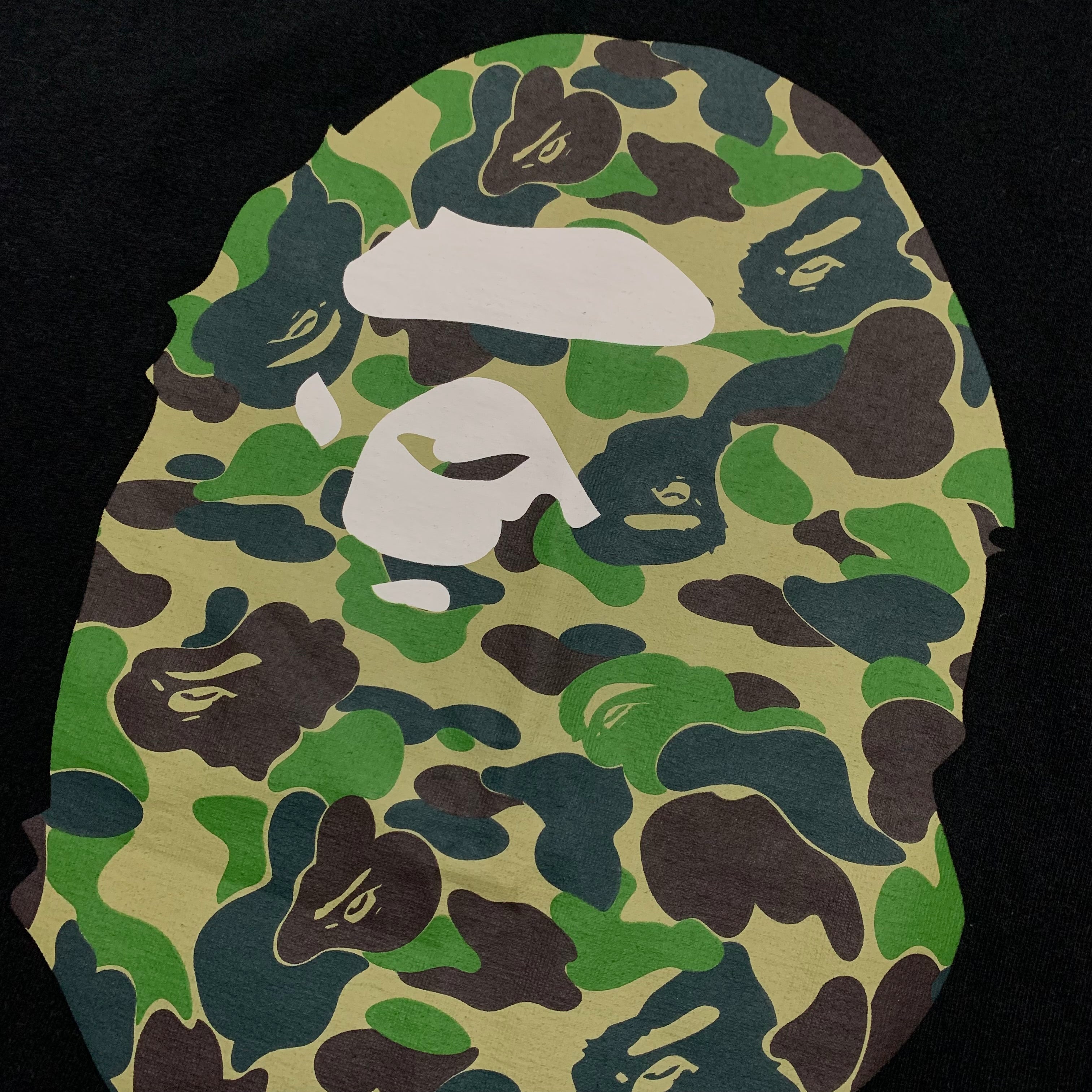 Bape Medium Ape Head Green ABC Camo Black Tee