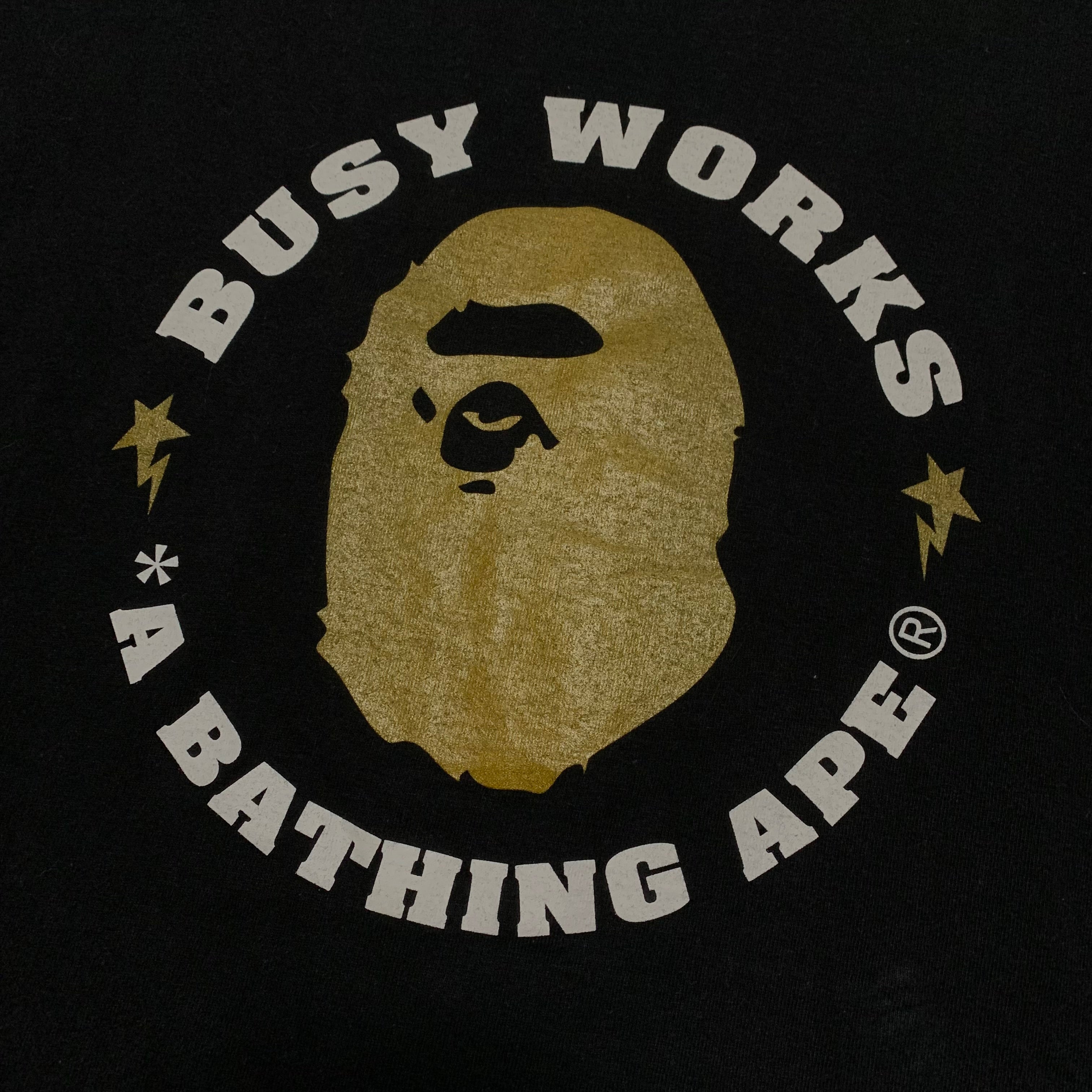 Bape XL Busy Works Gold Ape Head Black Tee