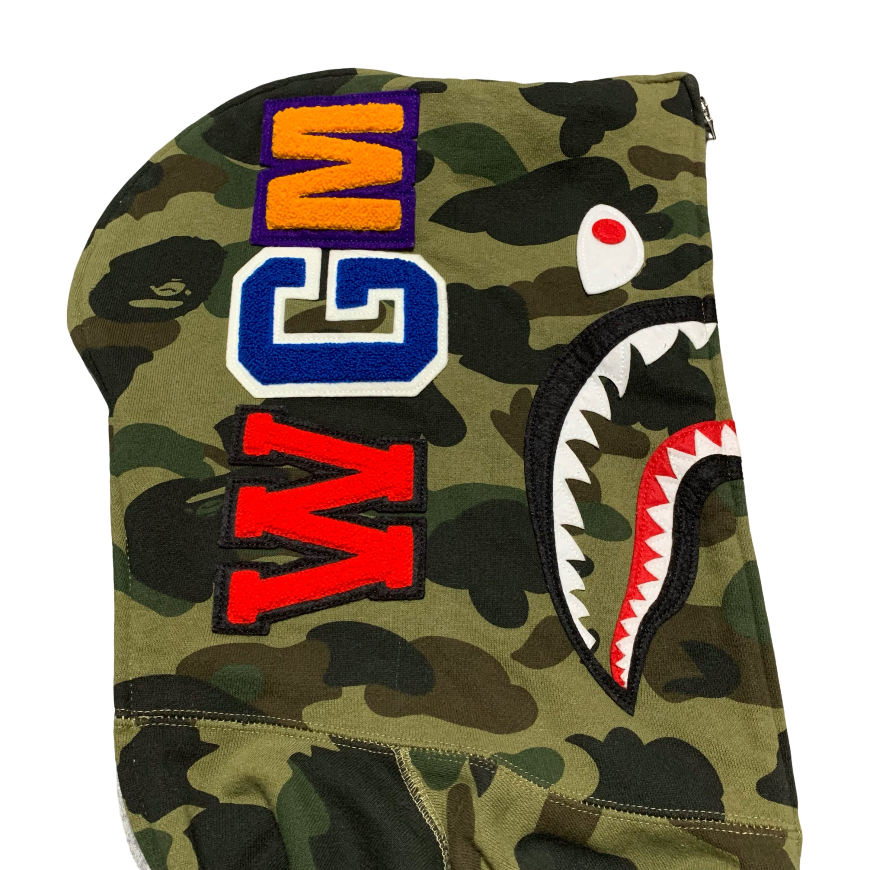Bape Large Shark 1st Camo Grey Green Half Split Full Zip Hoodie A Bathing Ape