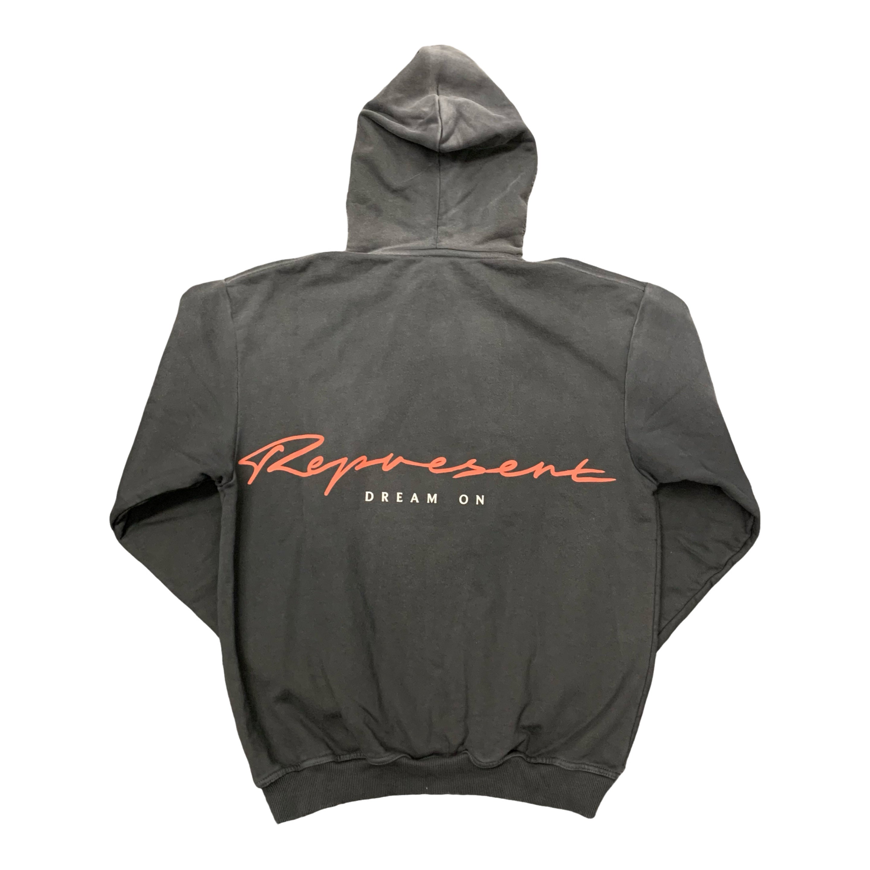 Represent Small Hoodie Chrome Flight Hoodie Stained Black Hoodie (RRP £180)