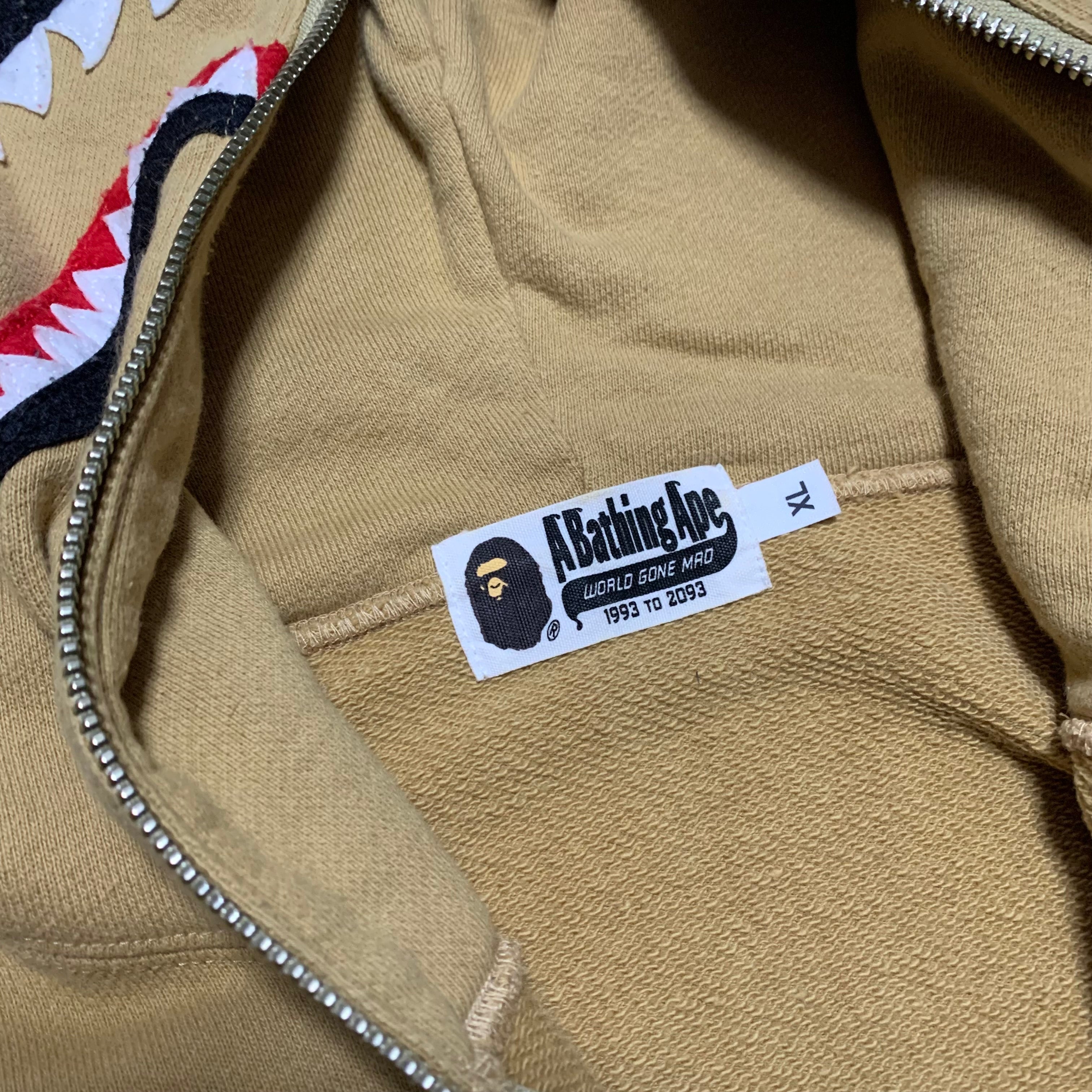 Bape XL Shark Mustard Beige Half Zip Hoodie A Bathing Ape