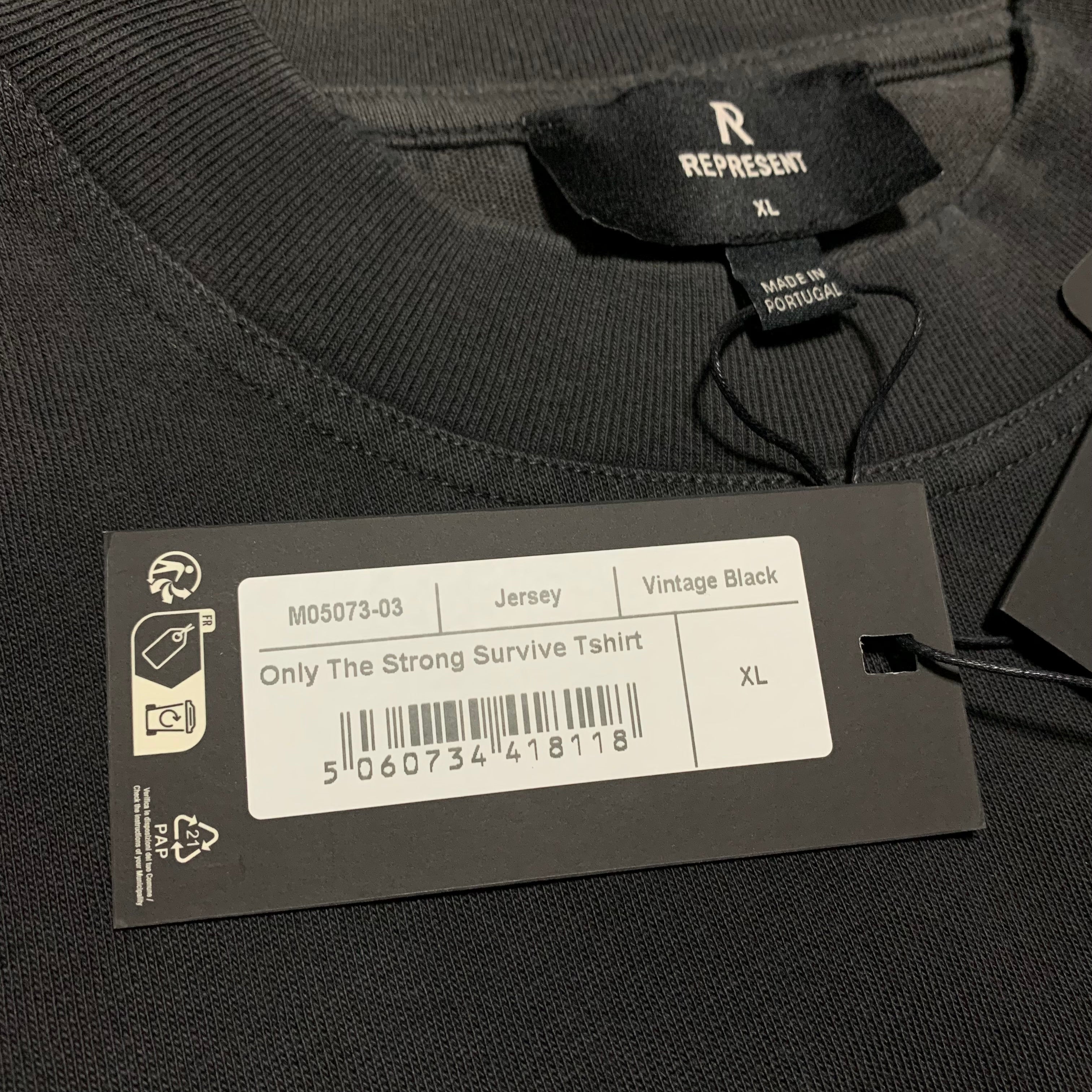 Represent XL Only The Strong Survive Vintage Black Tee Shark