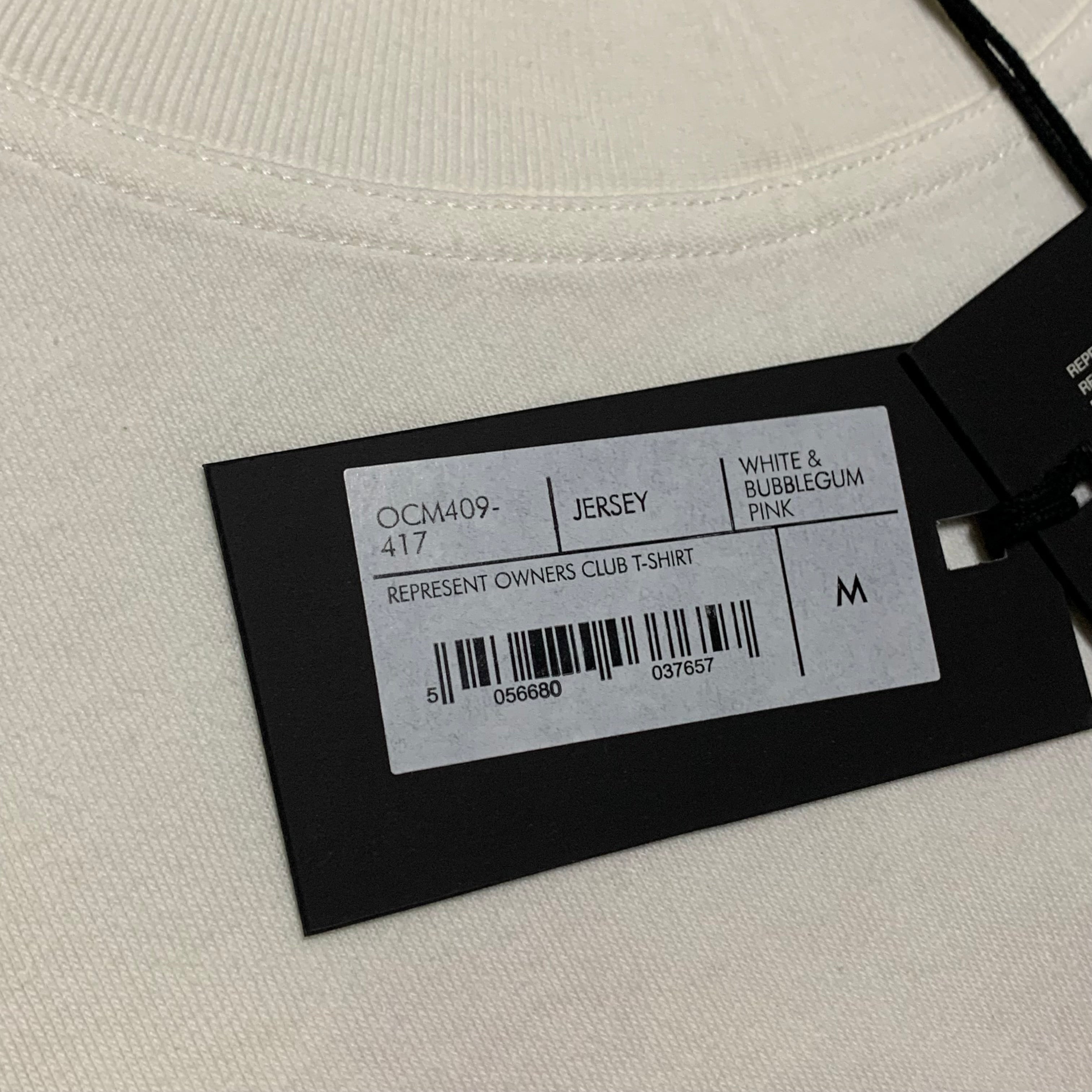 Represent Medium Owners Club Bubblegum Pink Flat White Tee