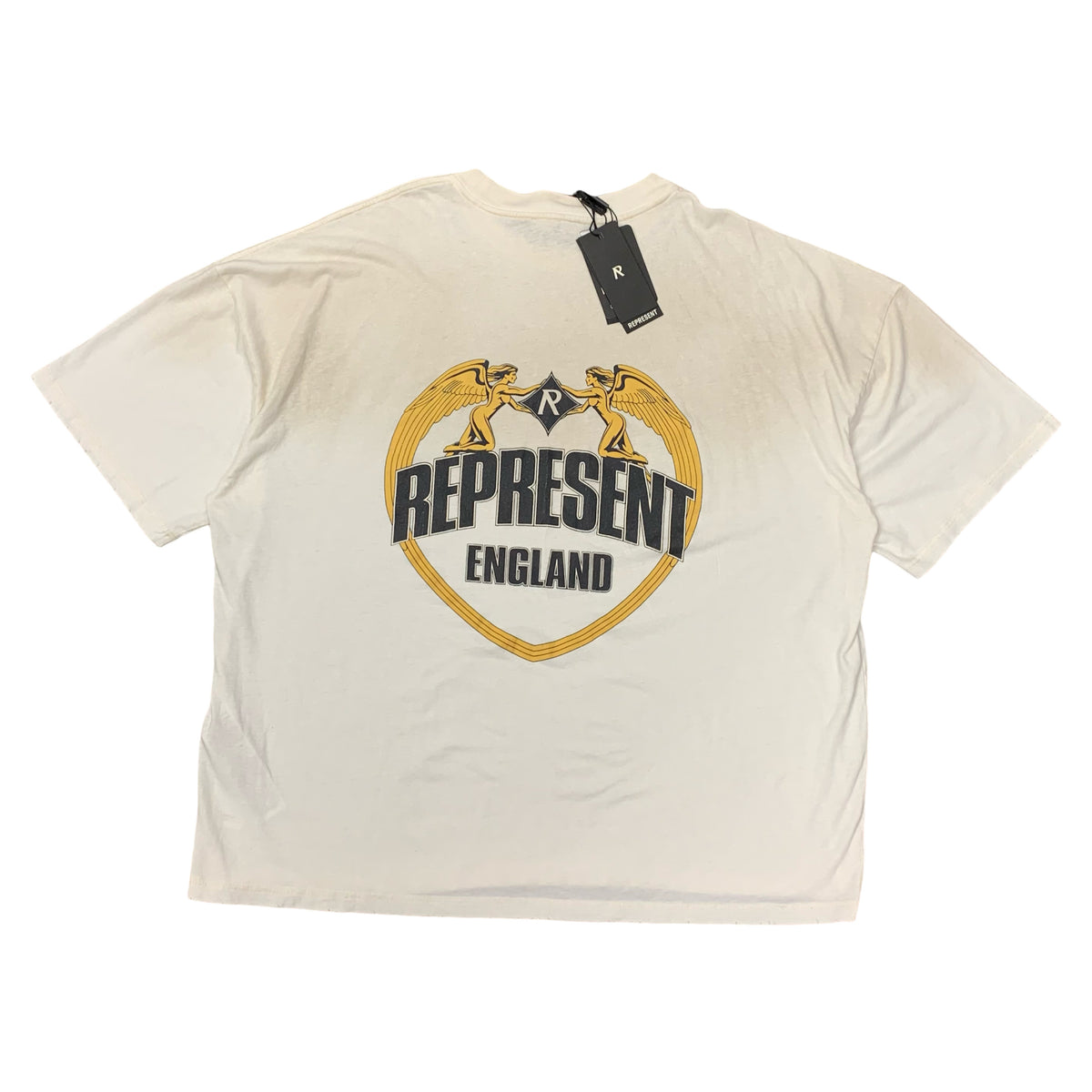 Represent XL Tee Angel Border Washed Ecru White Oversized T-Shirt