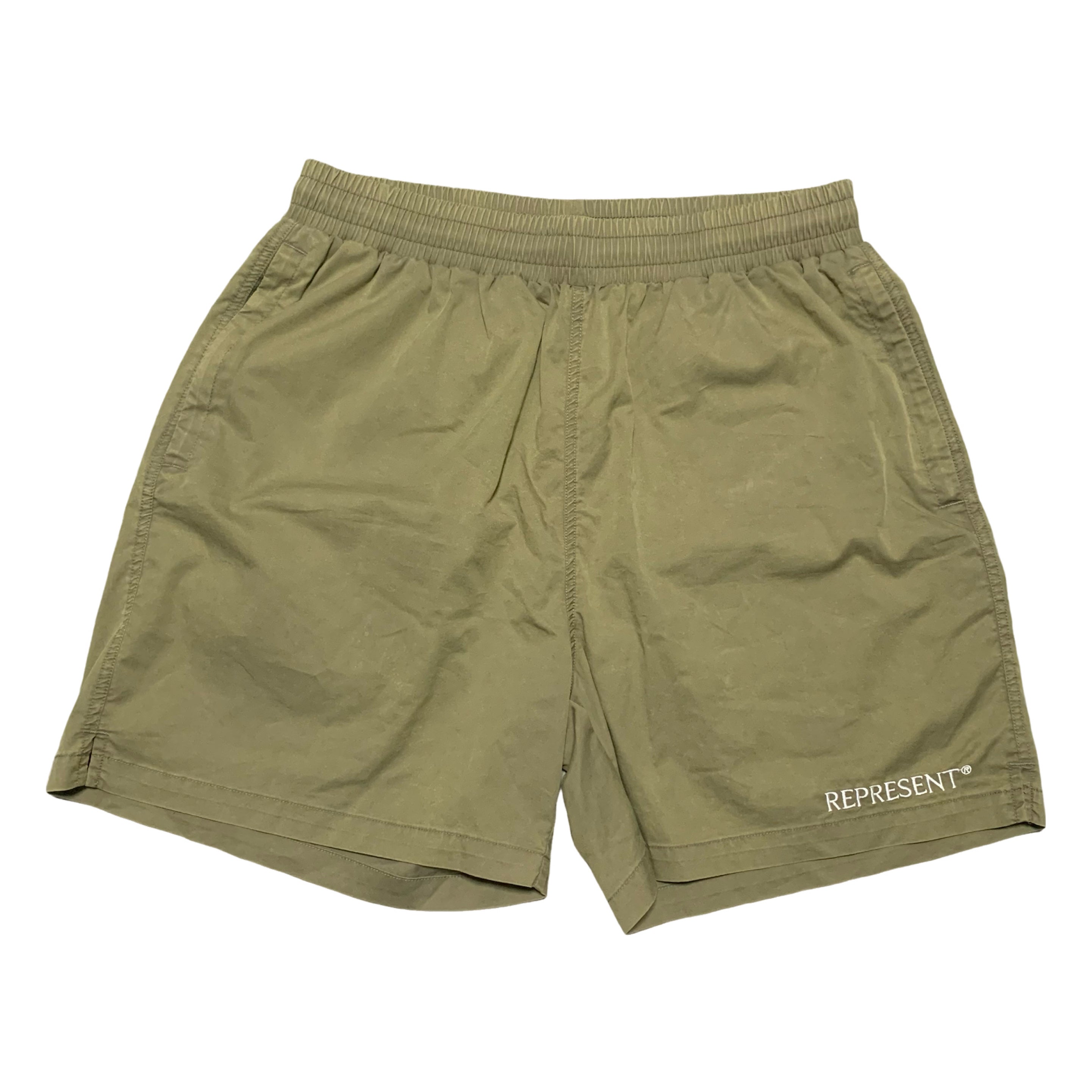 Represent Medium Shorts Logo Khaki Green Bottoms