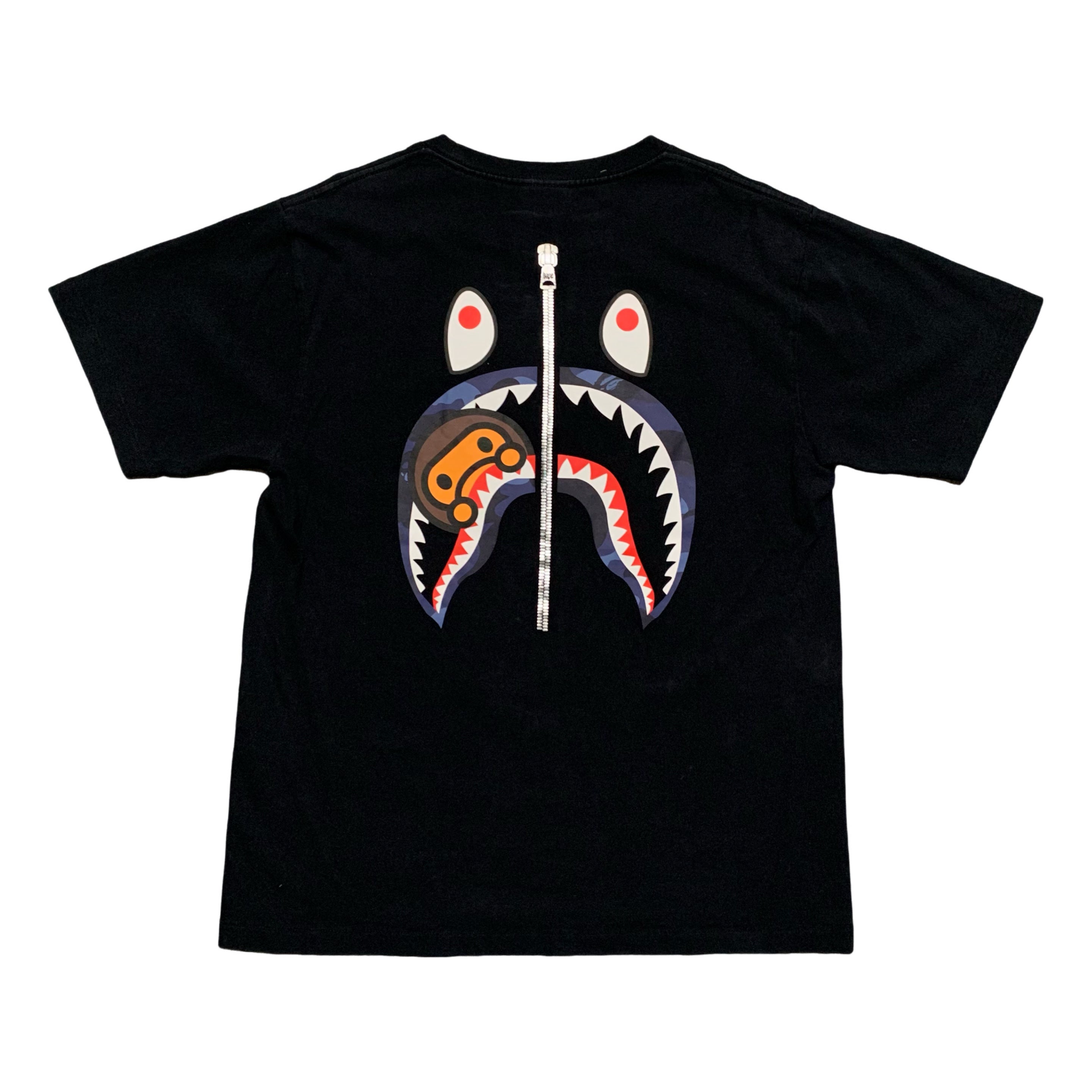 Bape Medium Shark Baby Milo Black Tee A Bathing Ape Blue Camo