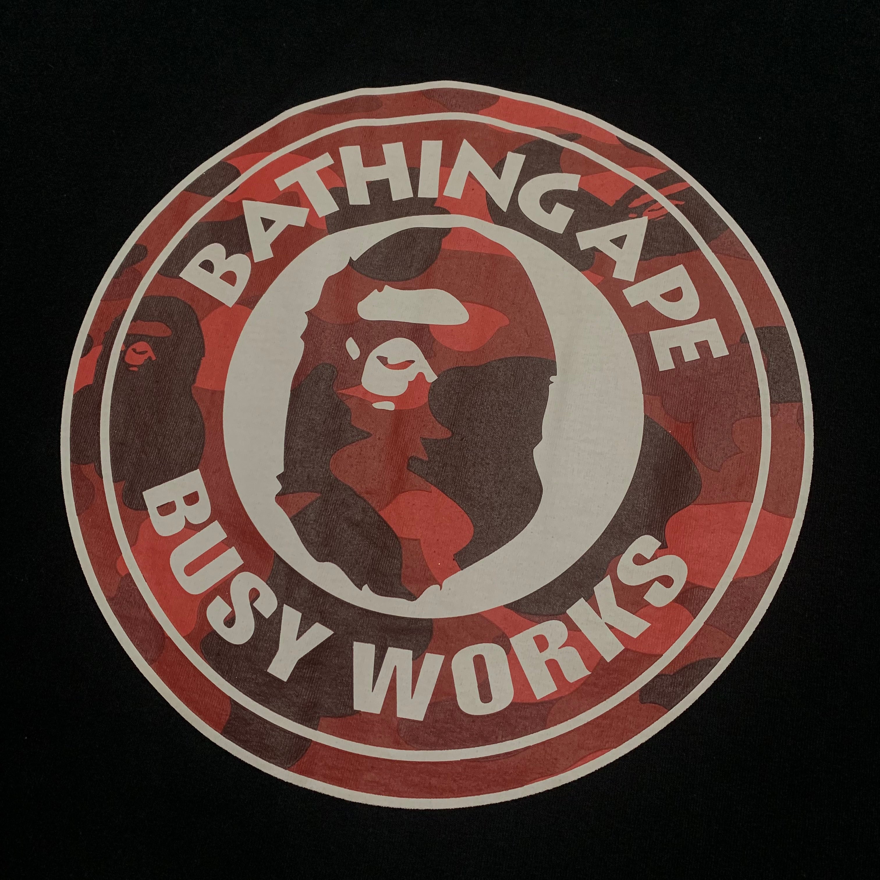 Bape XL Busy Works Red Camo Black Tee A Bathing Ape