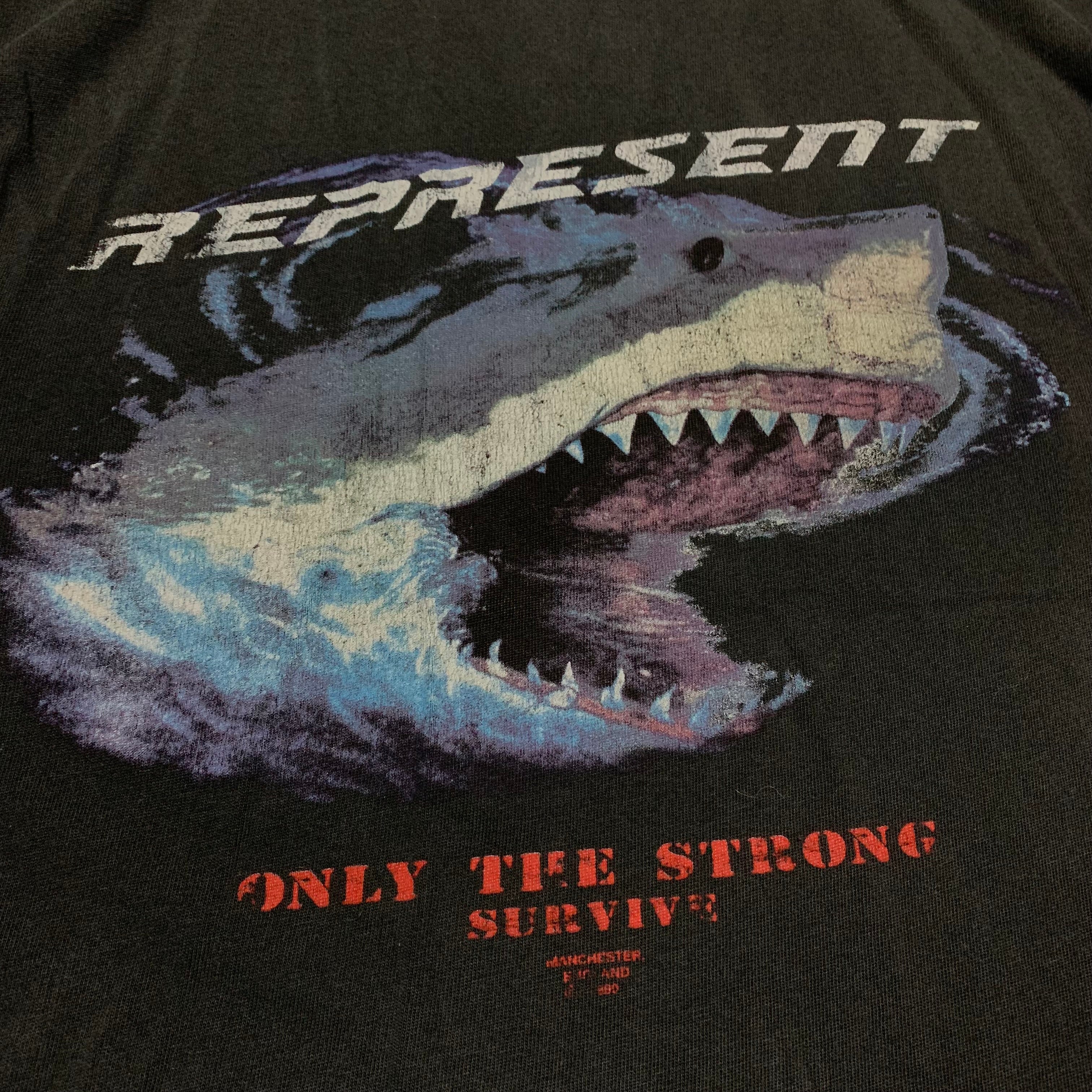 Represent Medium Shark Vintage Black Tee Only The Strong Survive