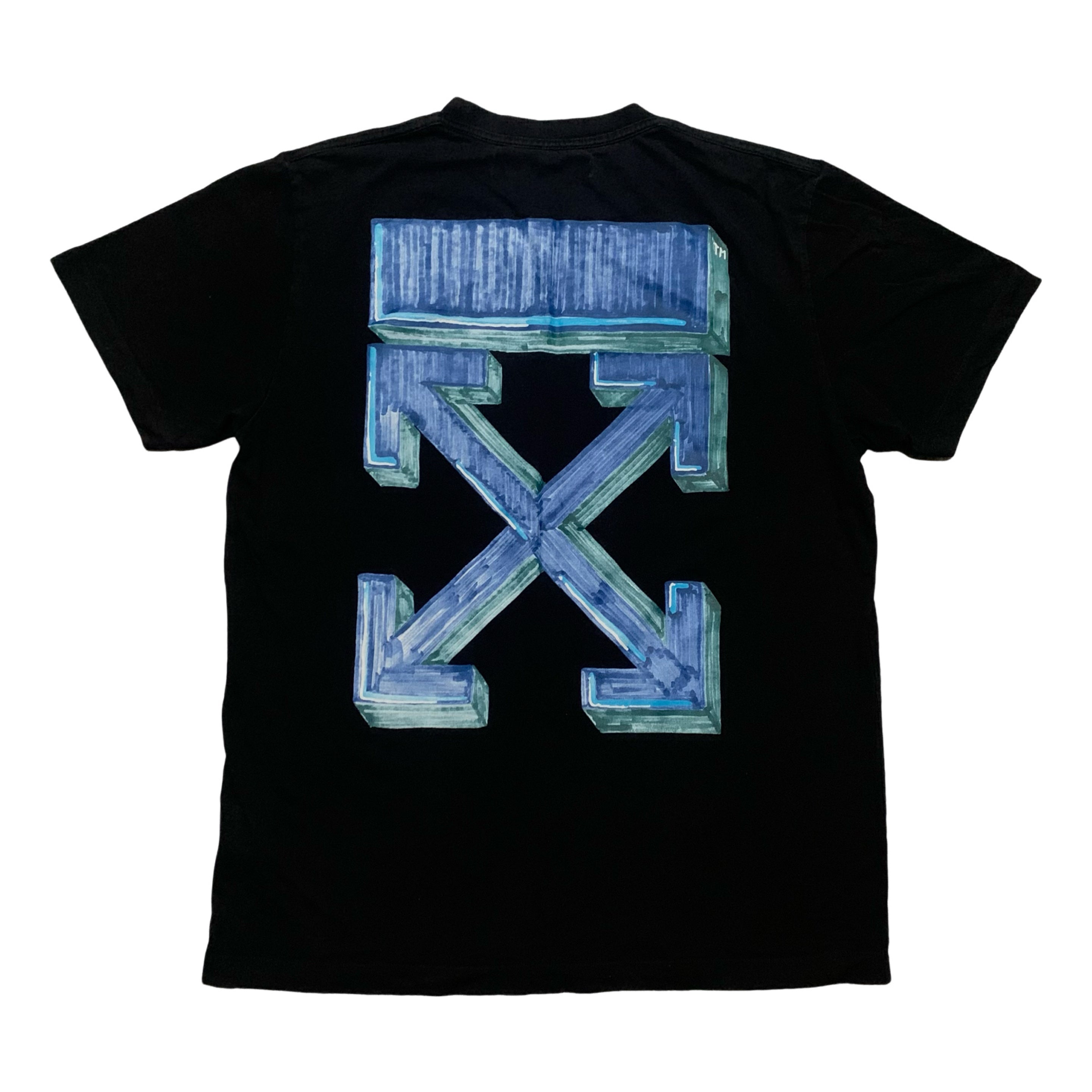 Off White XL Blue Marker Arrows Black Tee Virgil Abloh