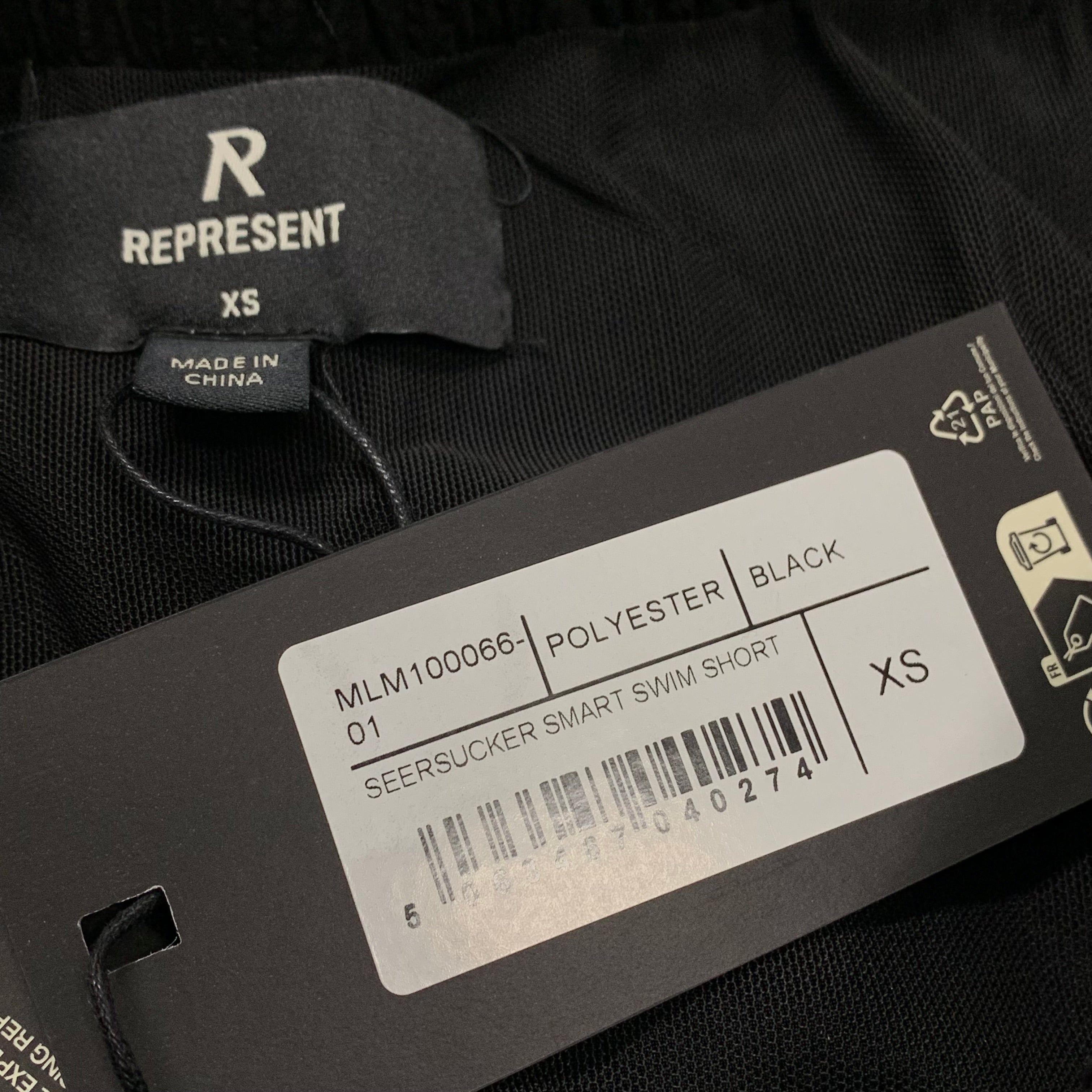 Represent XS Swim Shorts Seersucker Smart Black Swim Shorts