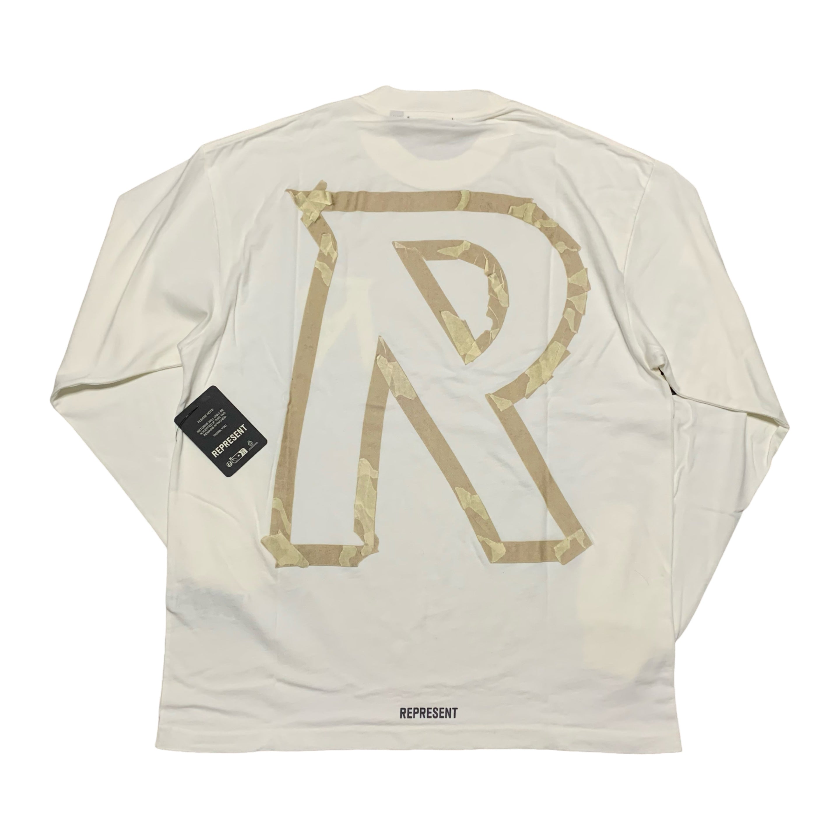 Represent XS Masking Tape Flat White Long Sleeve Tee