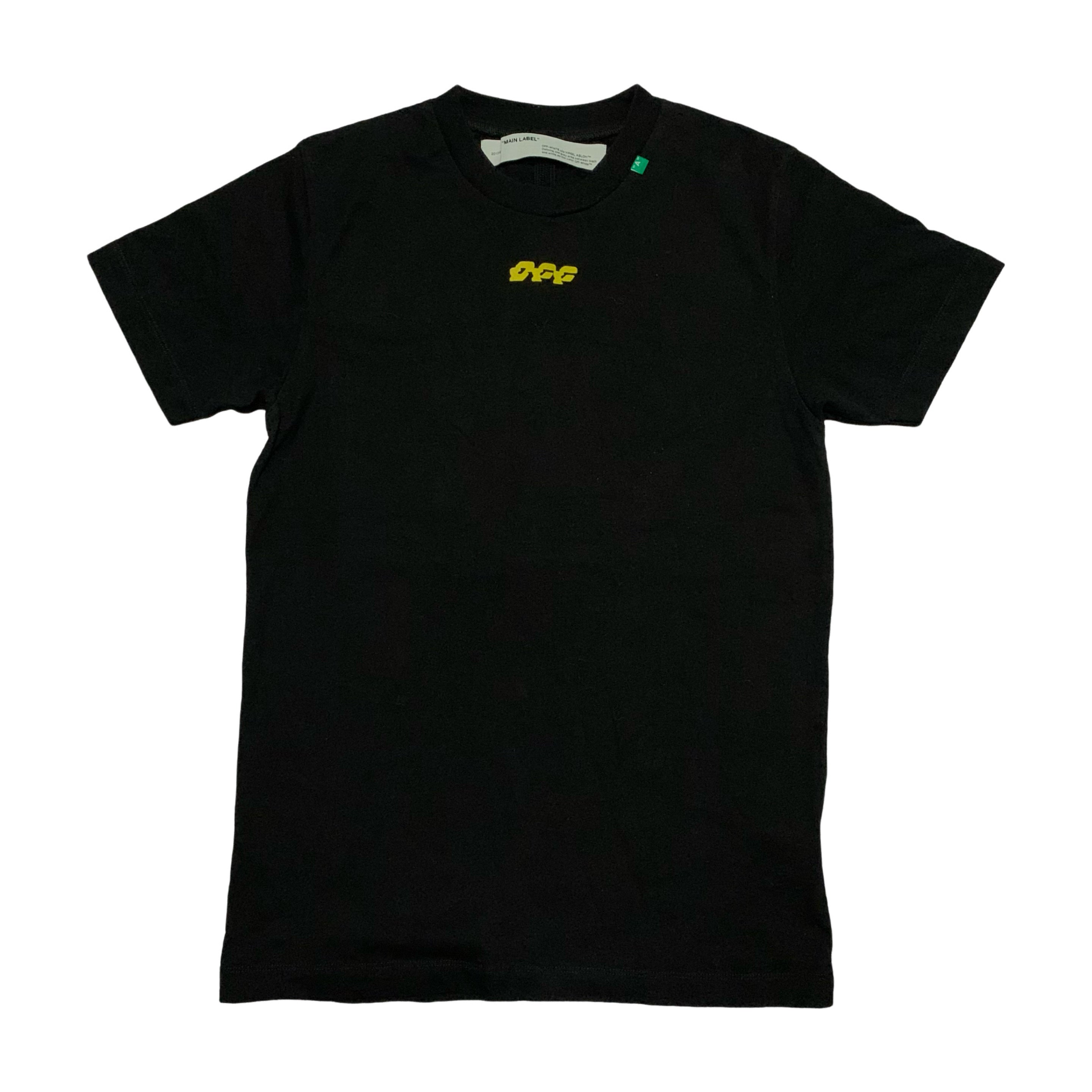 Off White Small Logo Print Yellow Graphic Black Tee Virgil Abloh