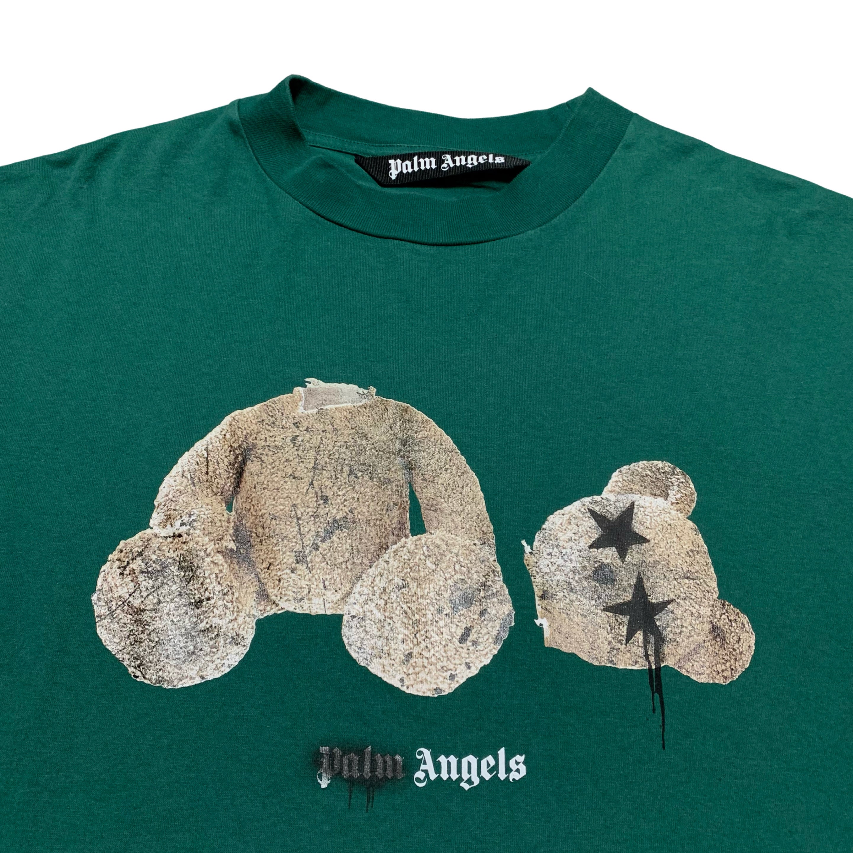 Palm Angels Large Classic Bear Sprayed Star Green Tee