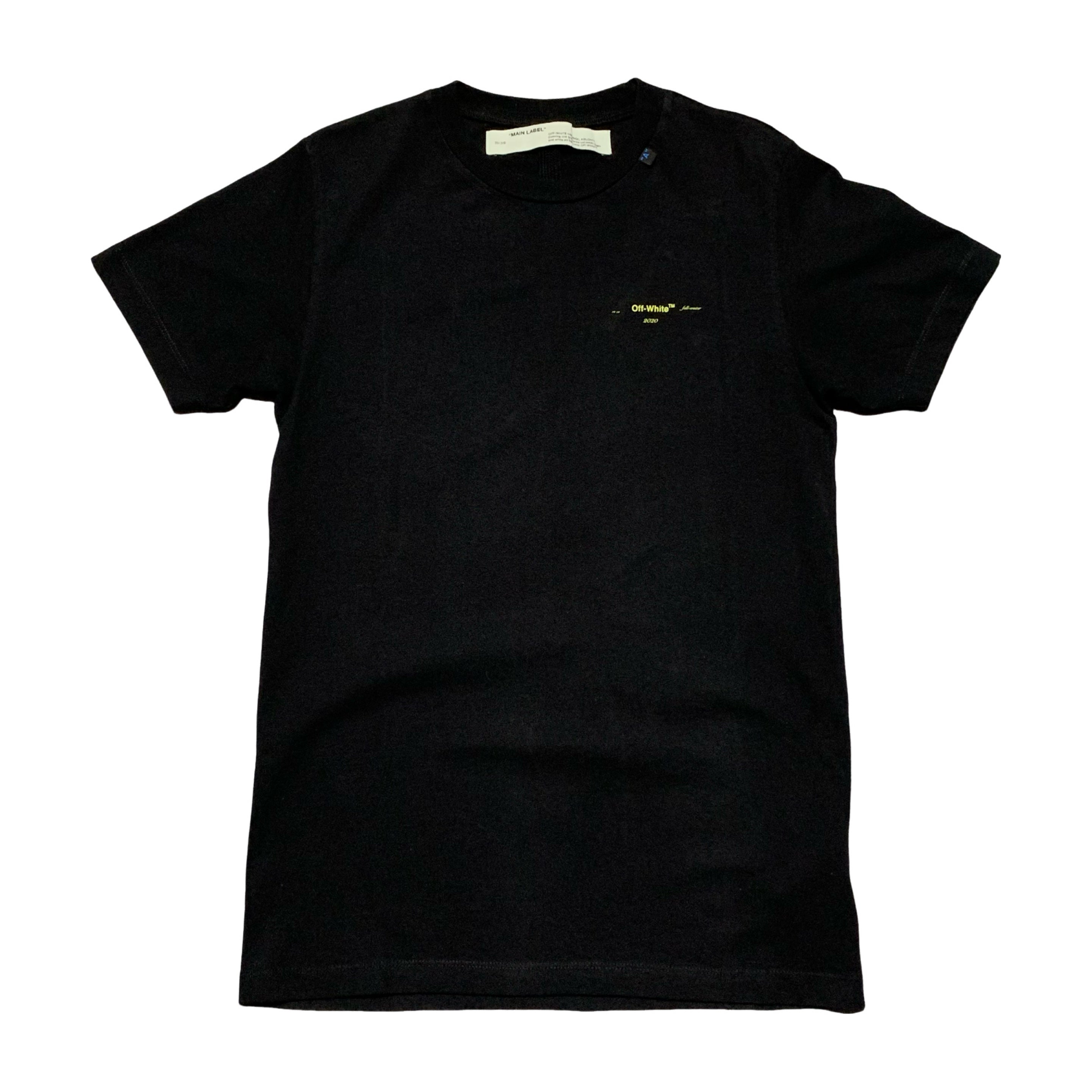 Off White XS Acrylic Arrows Black Tee Virgil Abloh Yellow Graphic