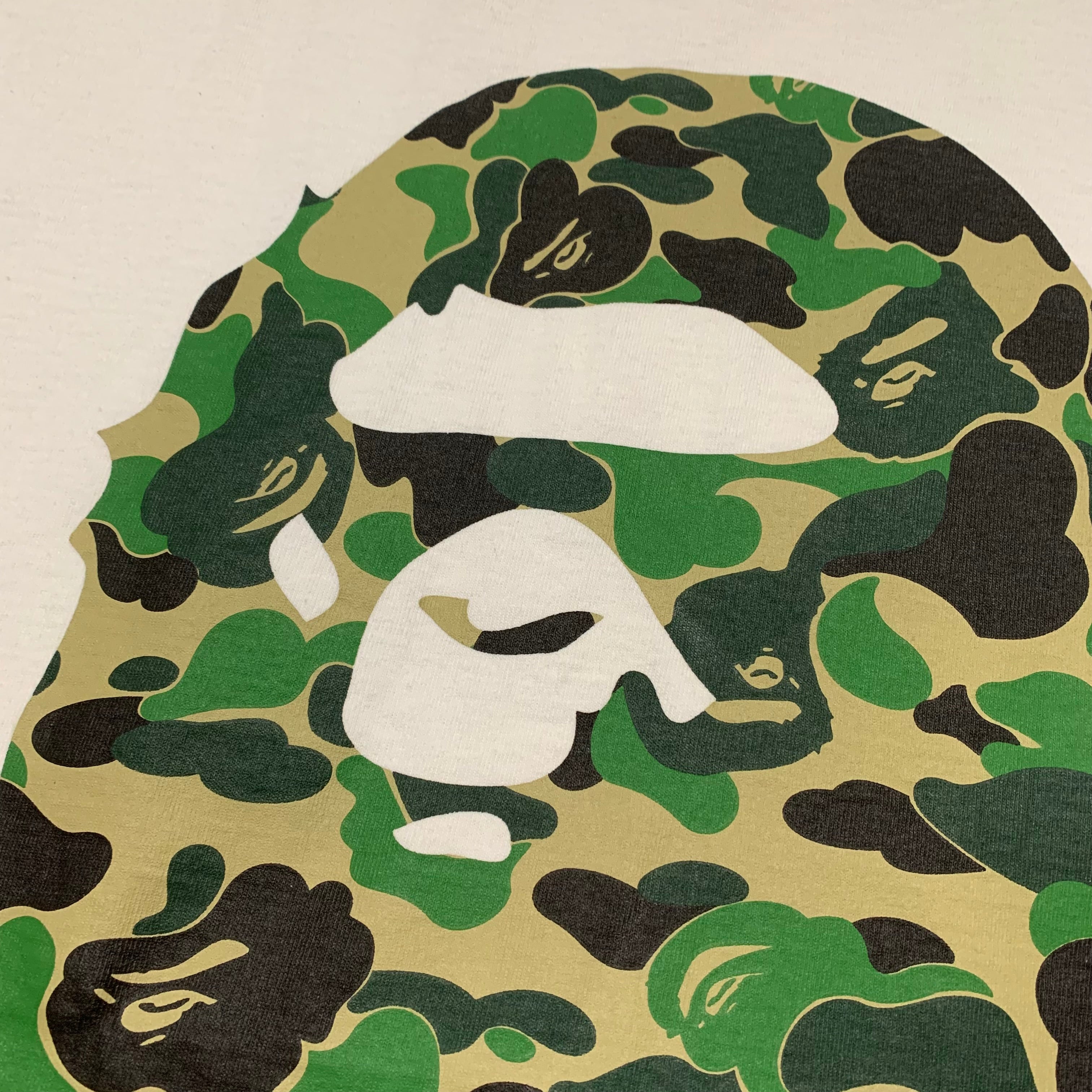 Bape Large Big Ape Head Green ABC Camo White Tee