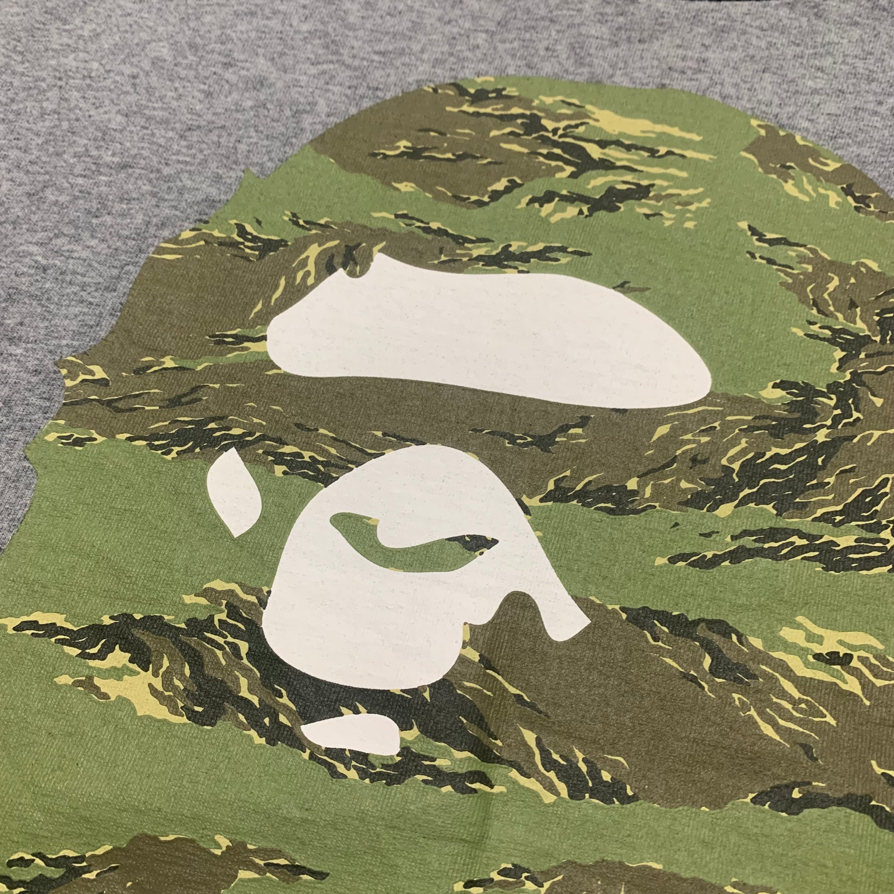 Bape Medium Big Ape Head Tiger Woodland Camo Grey Tee