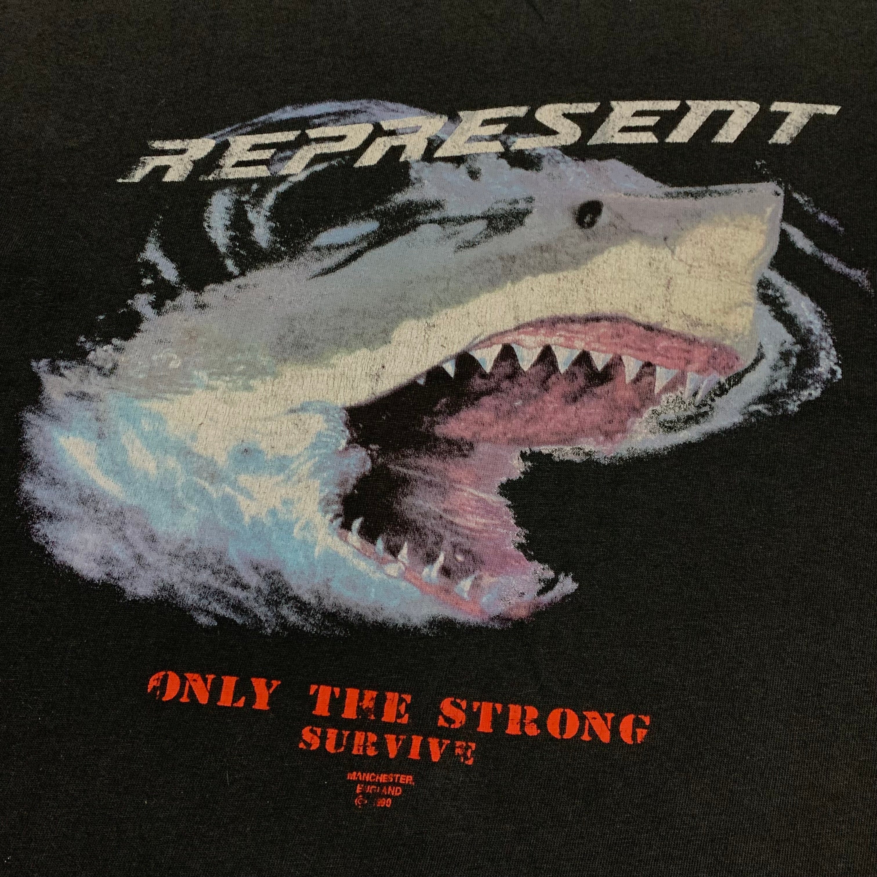 Represent Small Shark Vintage Black Tee Only The Strong Survive