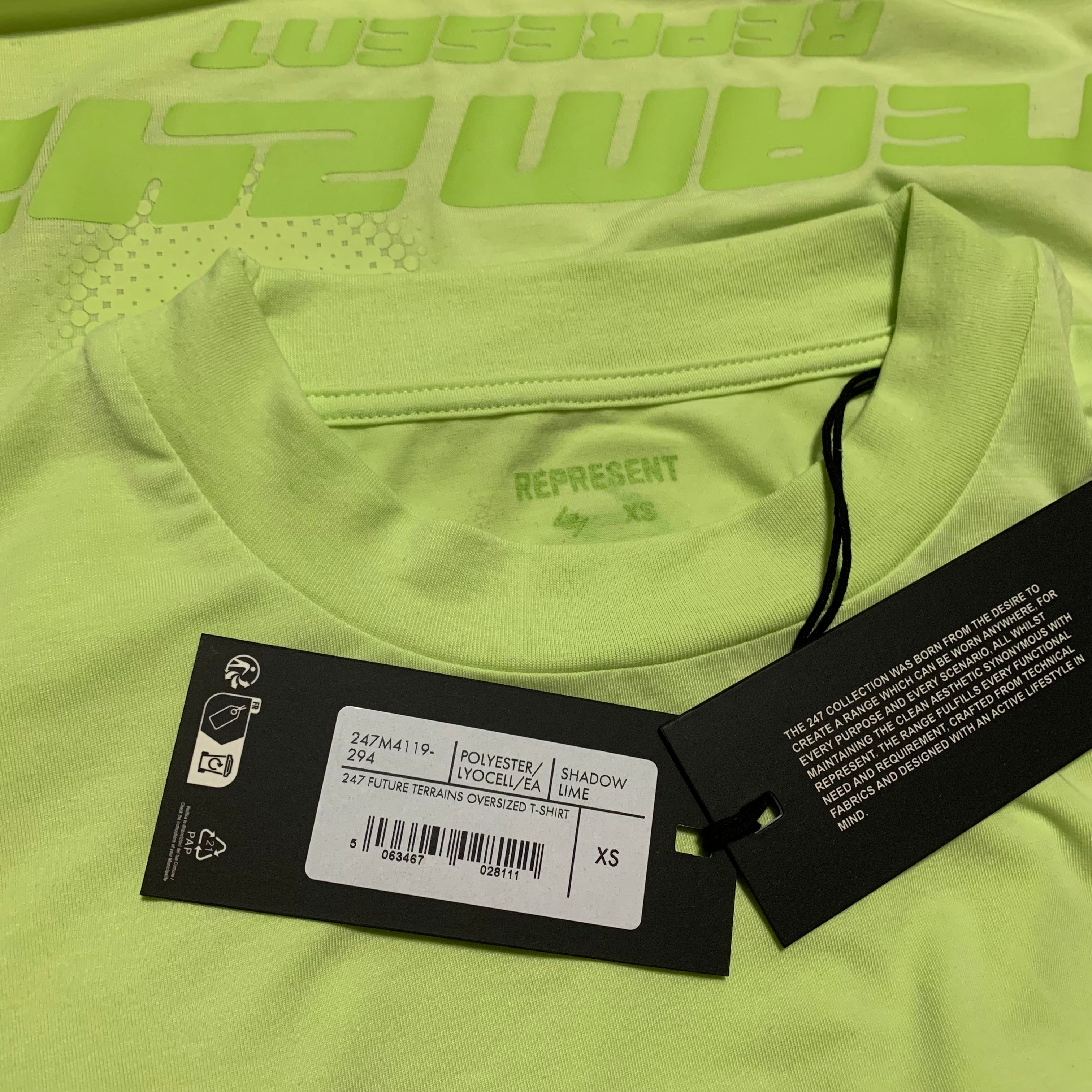 Represent XS 247 Oversized Tee Shadow Lime Green Gym Top